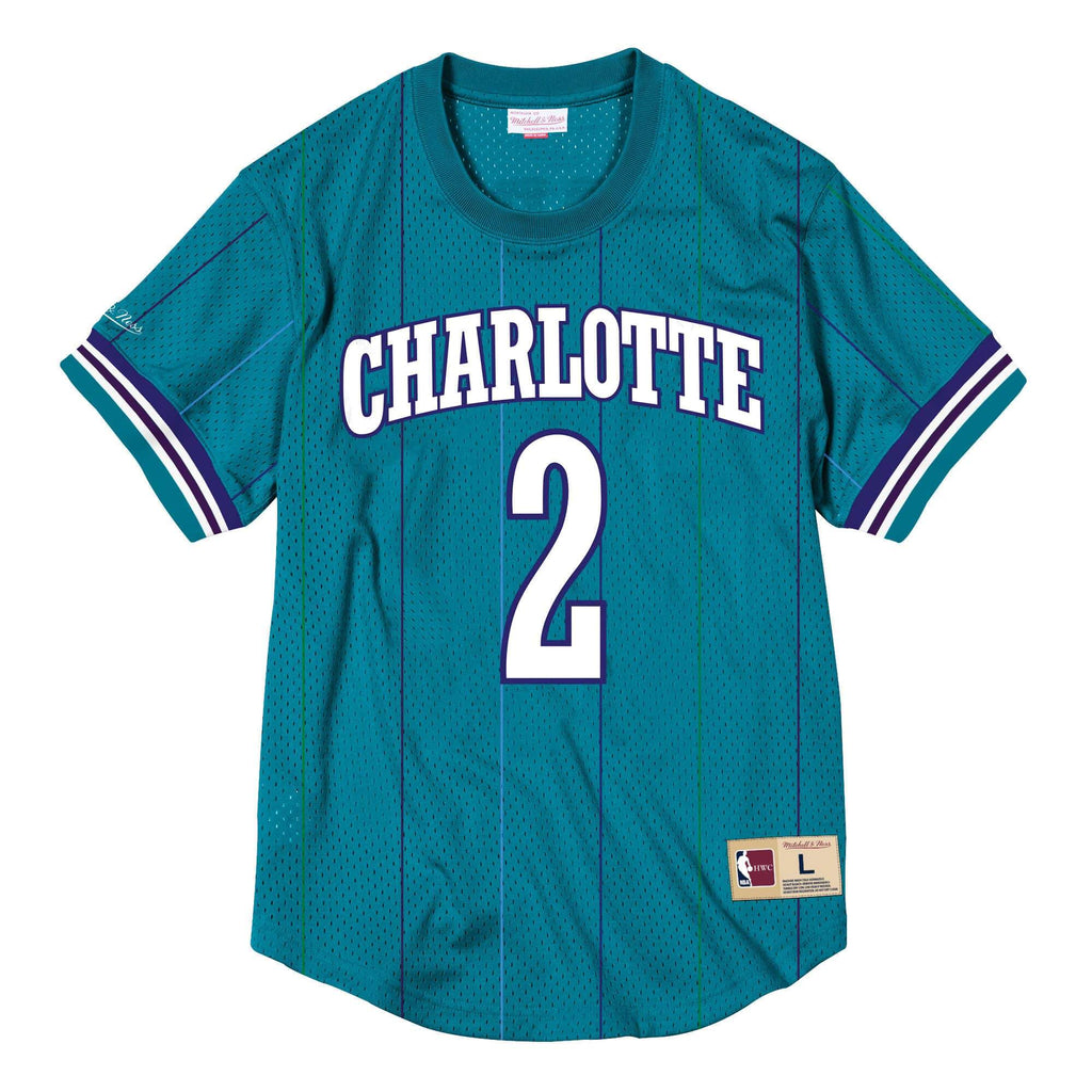 [BA8X4G-CHO-T-KUS] Mens Mitchell & Ness NBA Mesh Name & Number Crew Neck Larry Johnson Hornets