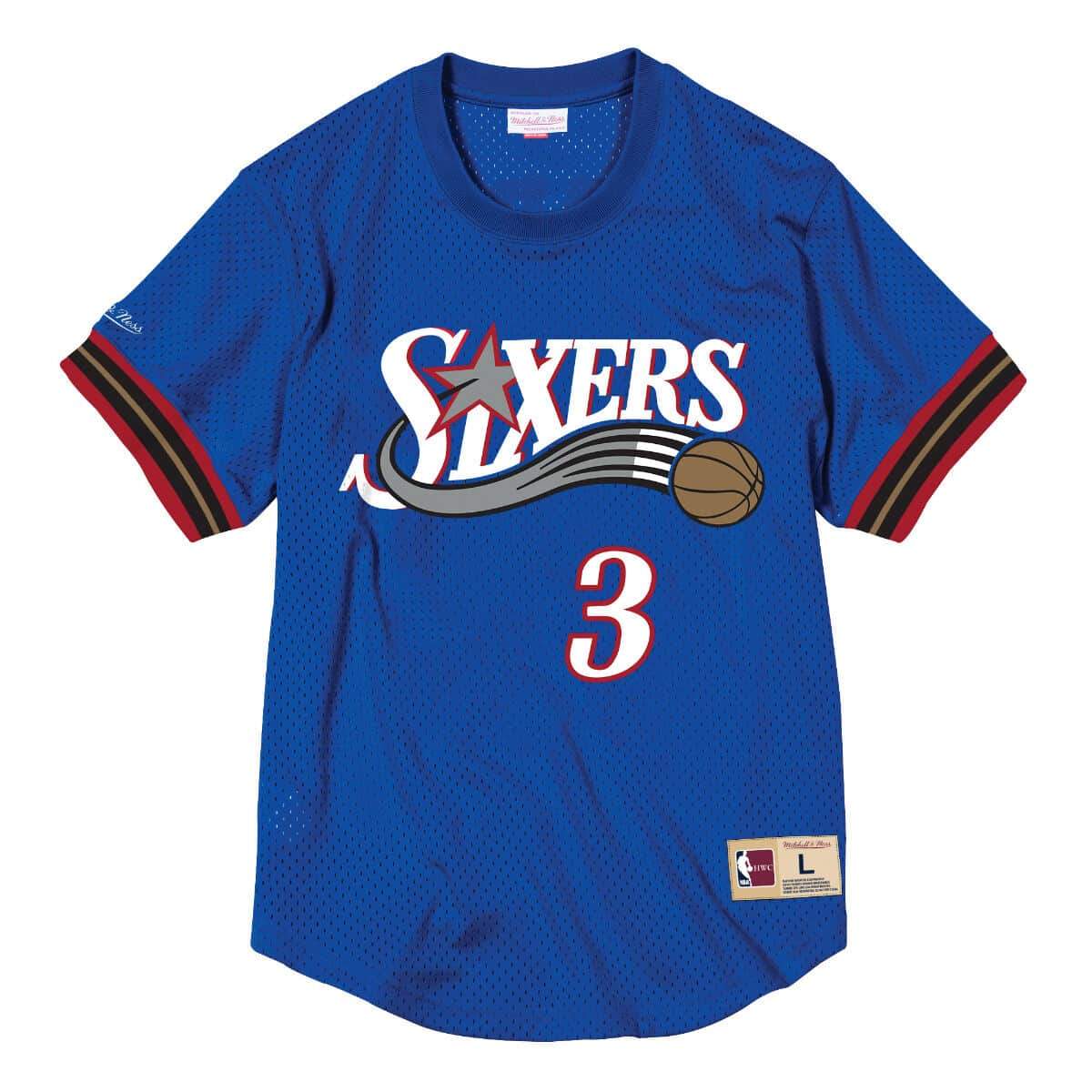 [BA8X4G-P76-B-KVB] Mens Mitchell & Ness NBA Mesh Name & Number Crew Neck Allen Iverson 76ers