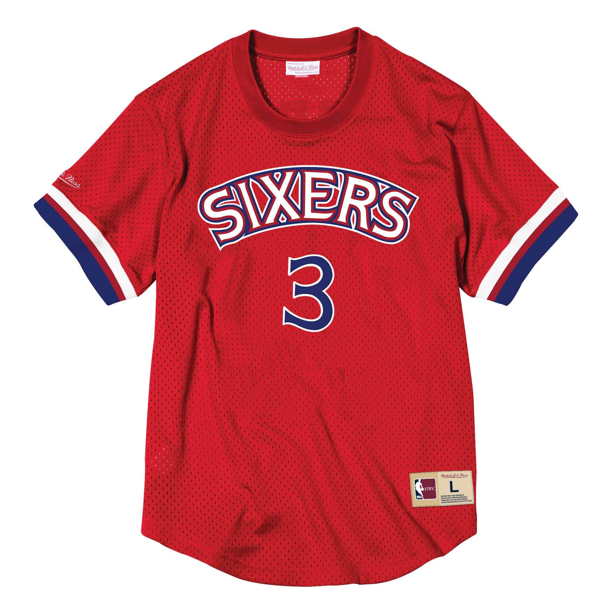 [BA8X4G-P76-R-KVA] Mens Mitchell & Ness NBA Mesh Name & Number Crew Neck Allen Iverson 76ers