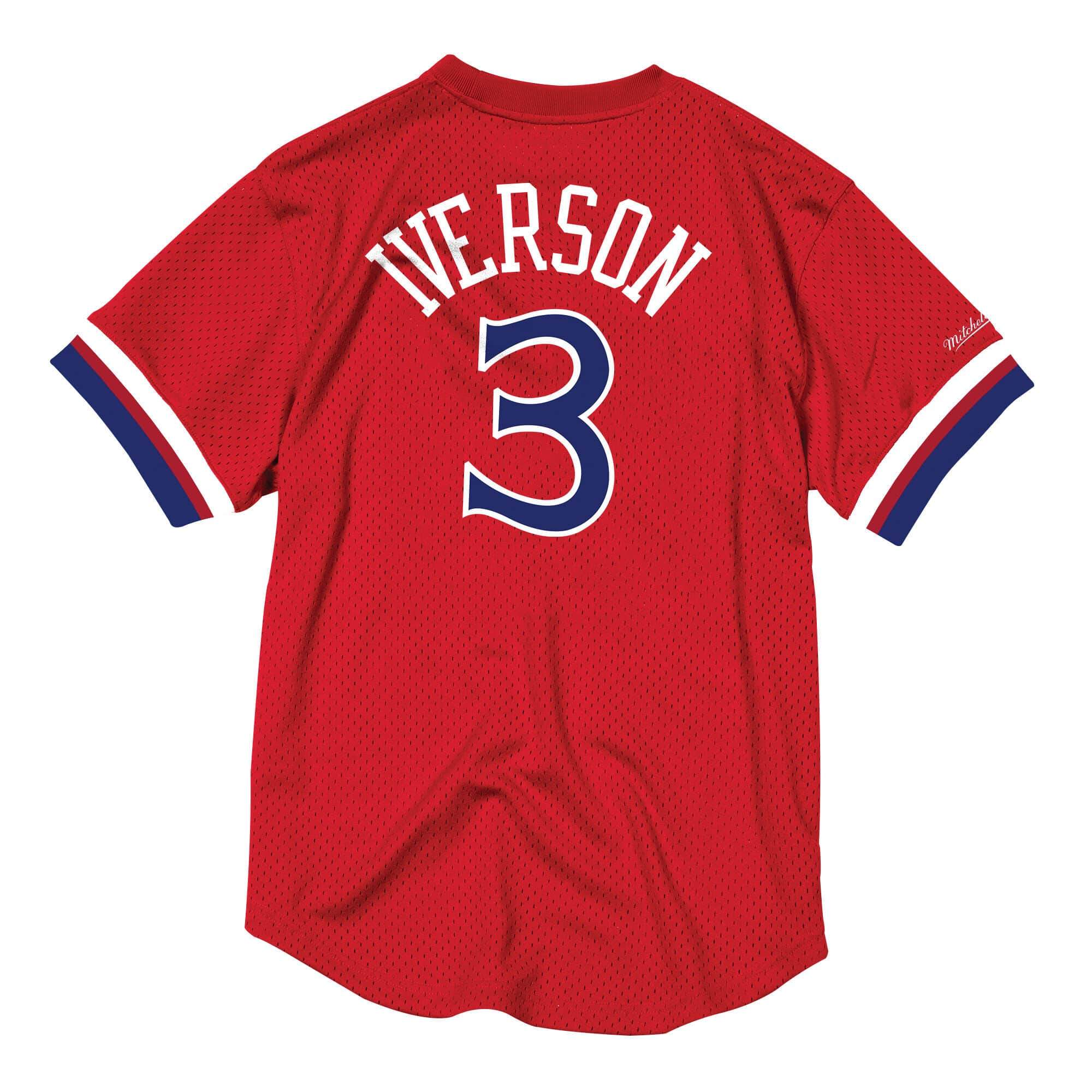 [BA8X4G-P76-R-KVA] Mens Mitchell & Ness NBA Mesh Name & Number Crew Neck Allen Iverson 76ers