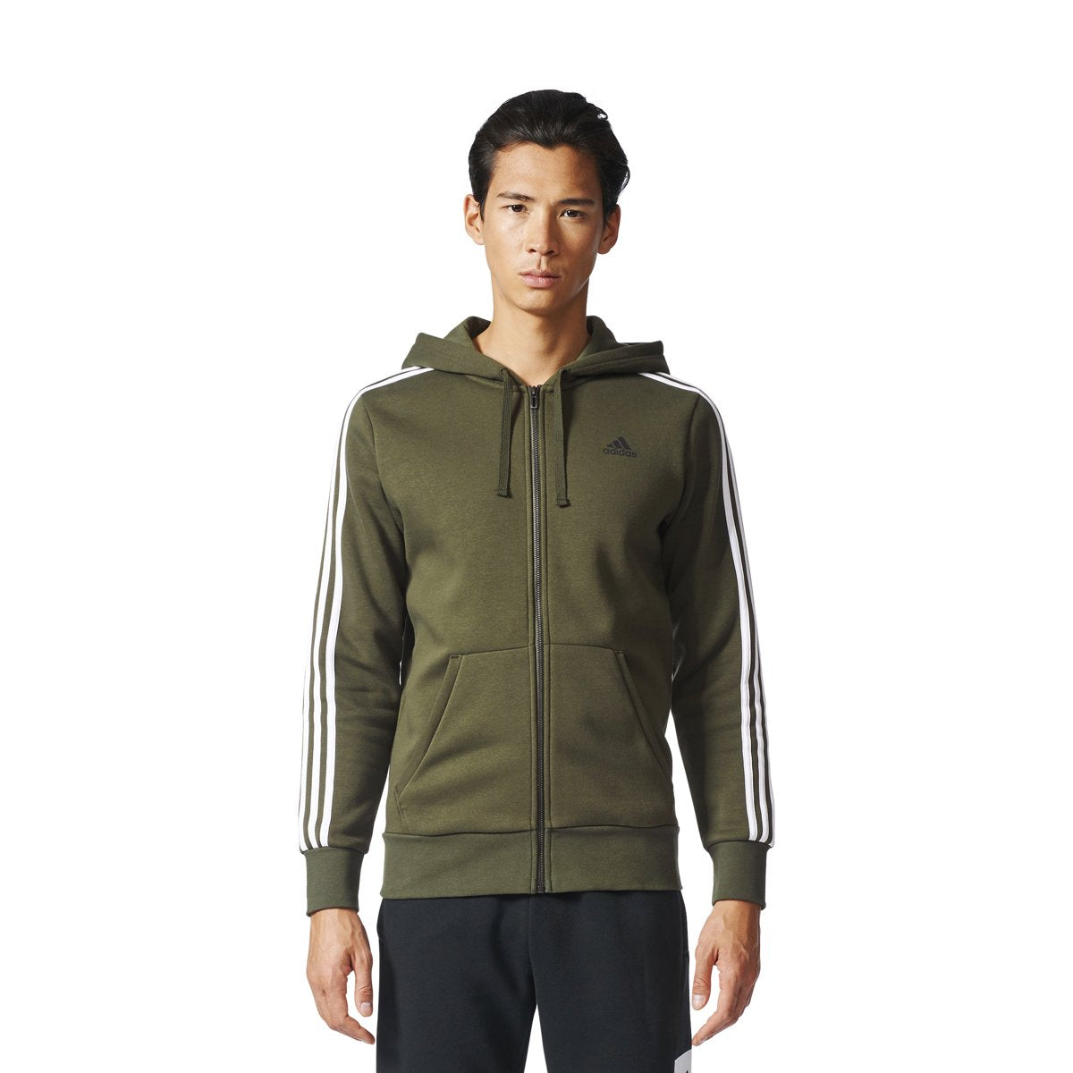 [CD8736] Essentials 3-Stripe Full Zip Fleece Hoodie