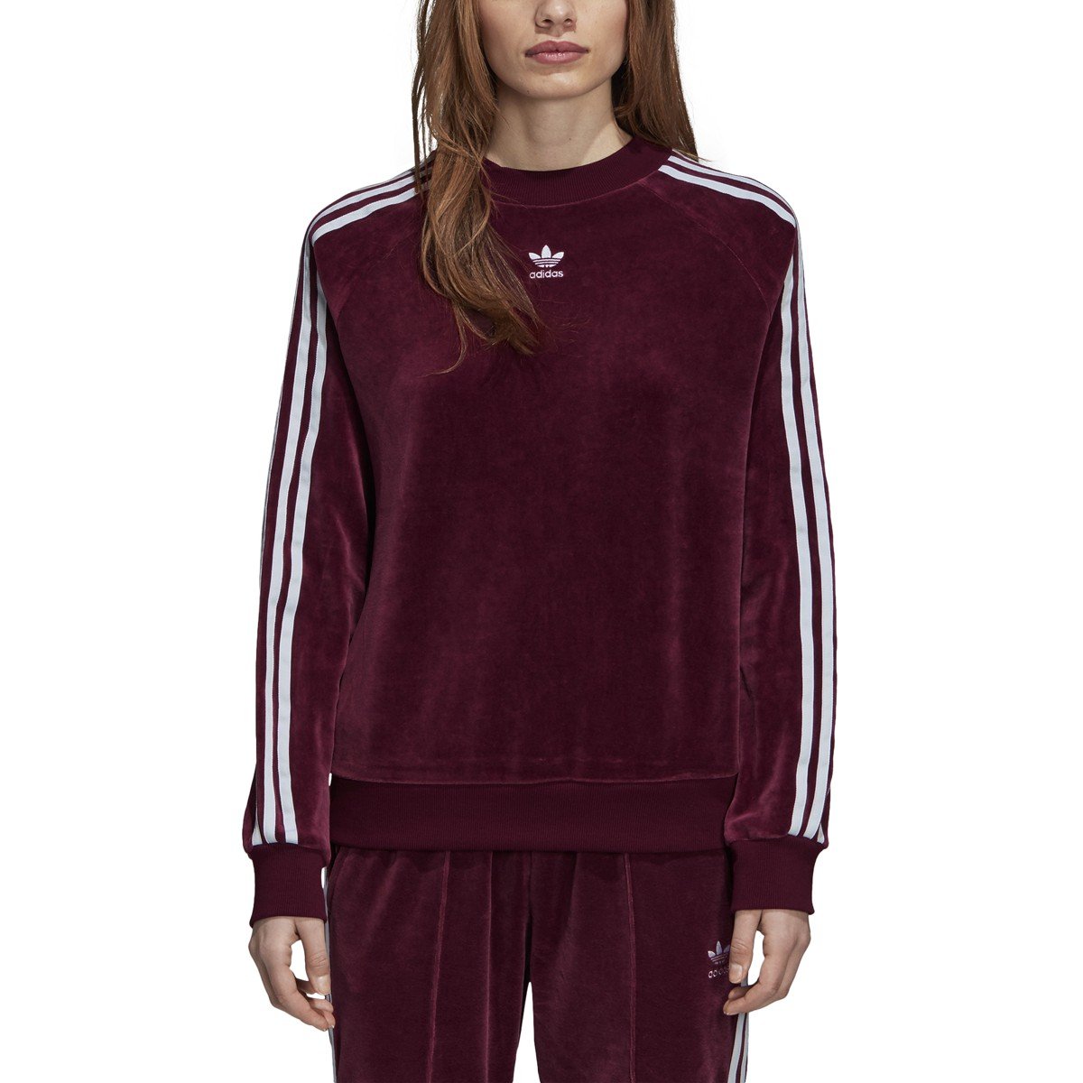 [DH3112] Womens Trefoil Crew Velour Sweatshirt
