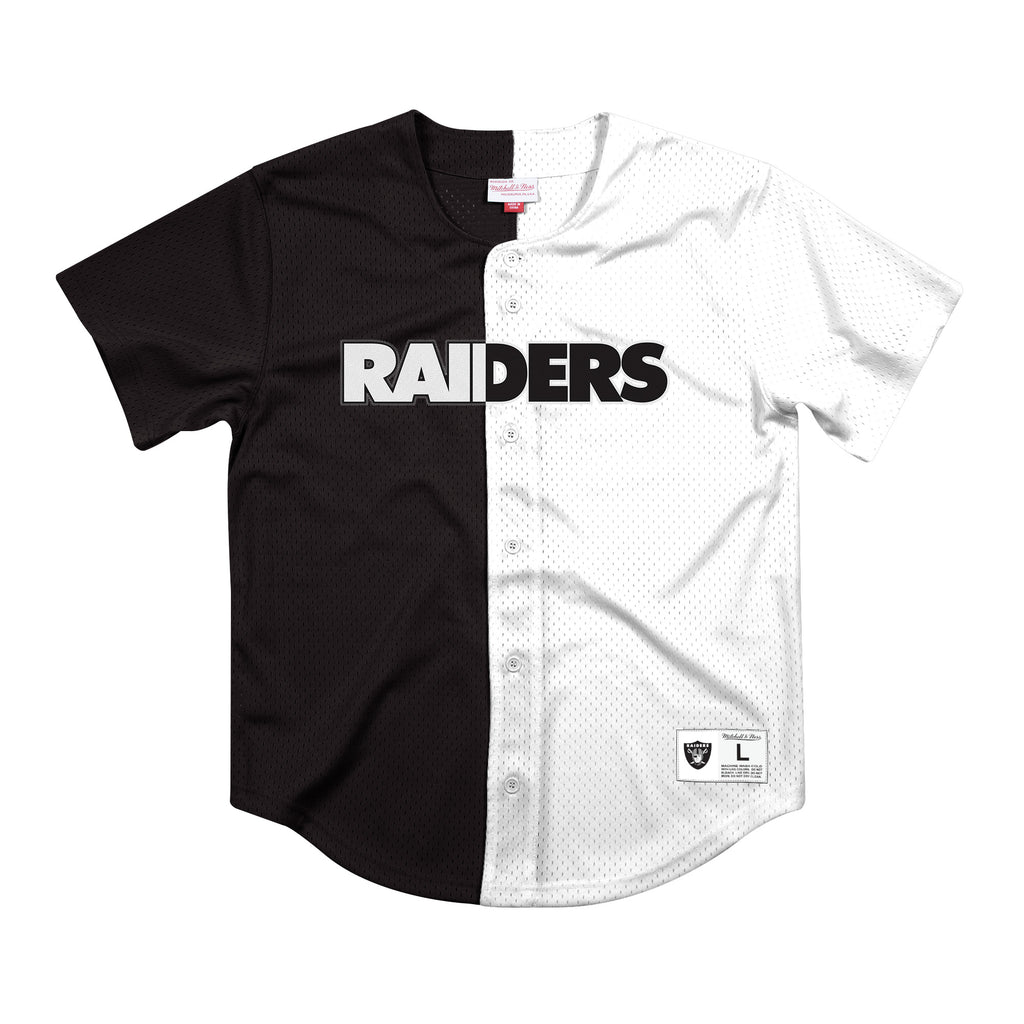 [FA88Y1-ORA-K-HFF] Mens Mitchell & Ness NFL Split Color Mesh Button Front Oakland Raiders