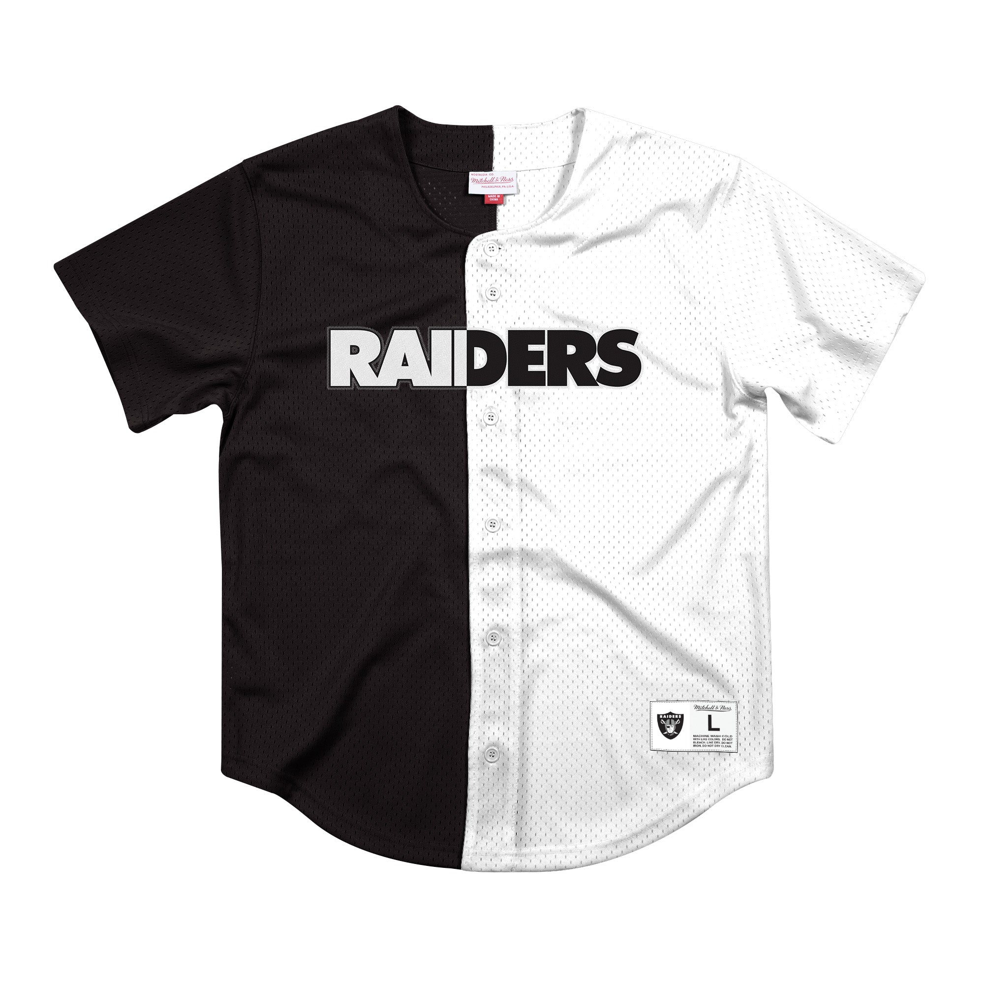 [FA88Y1-ORA-K-HFF] Mens Mitchell & Ness NFL Split Color Mesh Button Front Oakland Raiders