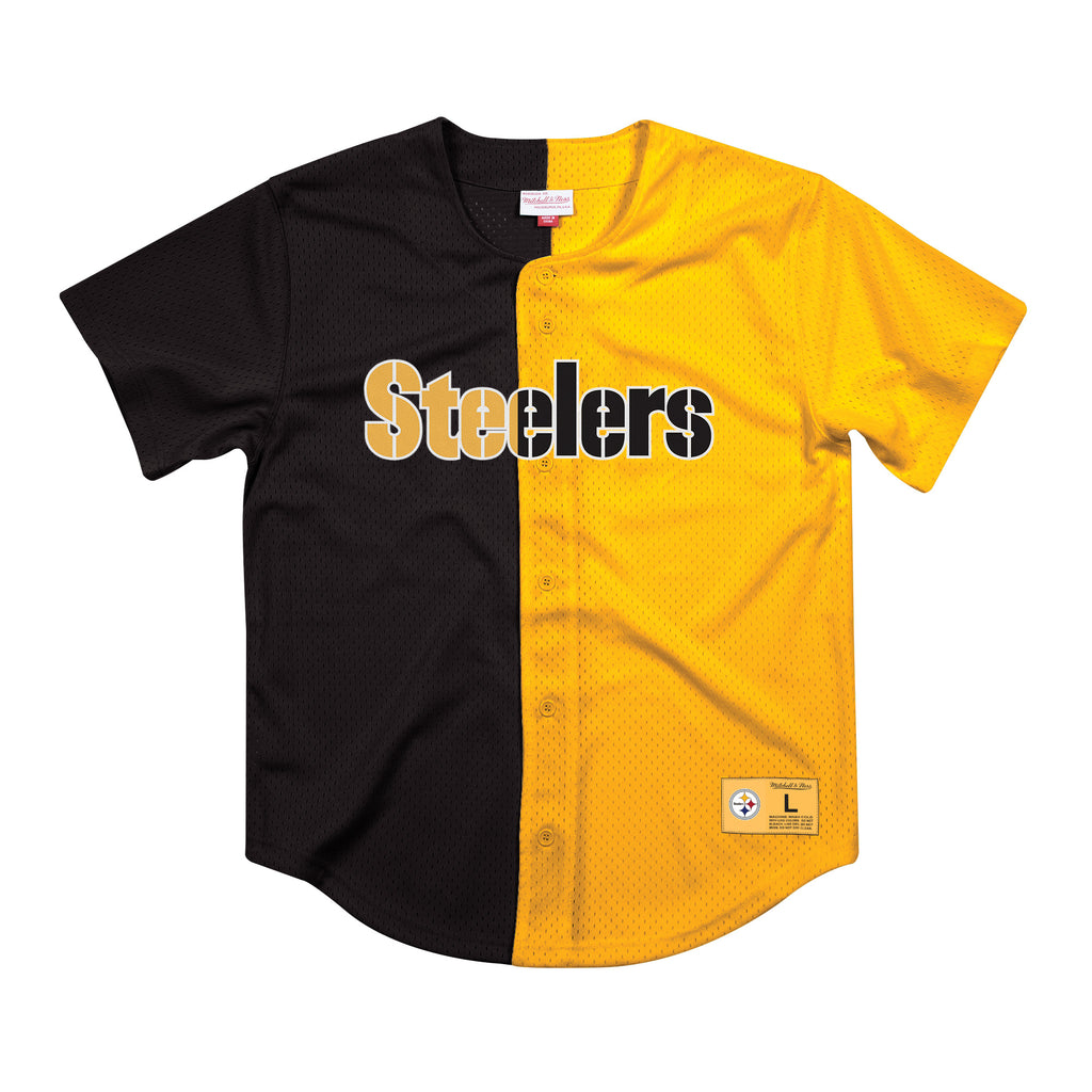 [FA88Y3-PST-K-HFH] Mens Mitchell & Ness NFL Split Color Mesh Button Front Steelers