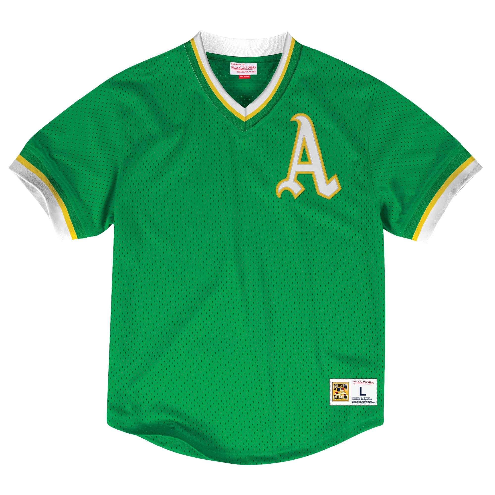 [LA854K-OAT-E-CI9] Mens Mitchell & Ness MLB Mesh V-Neck Athletics