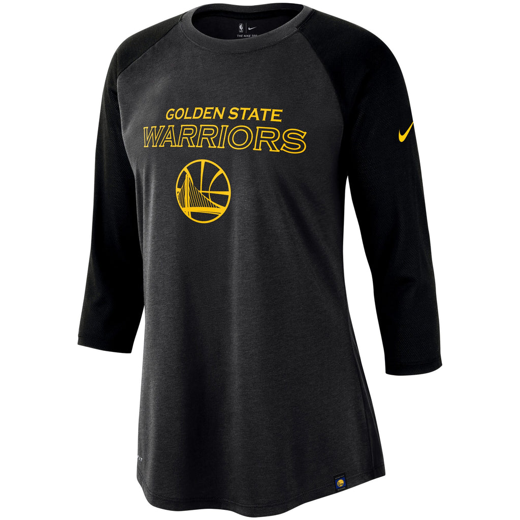 [AQ6085-060] Womens Nike NBA Golden State Warriors Wordmark 3/4-Sleeve Raglan