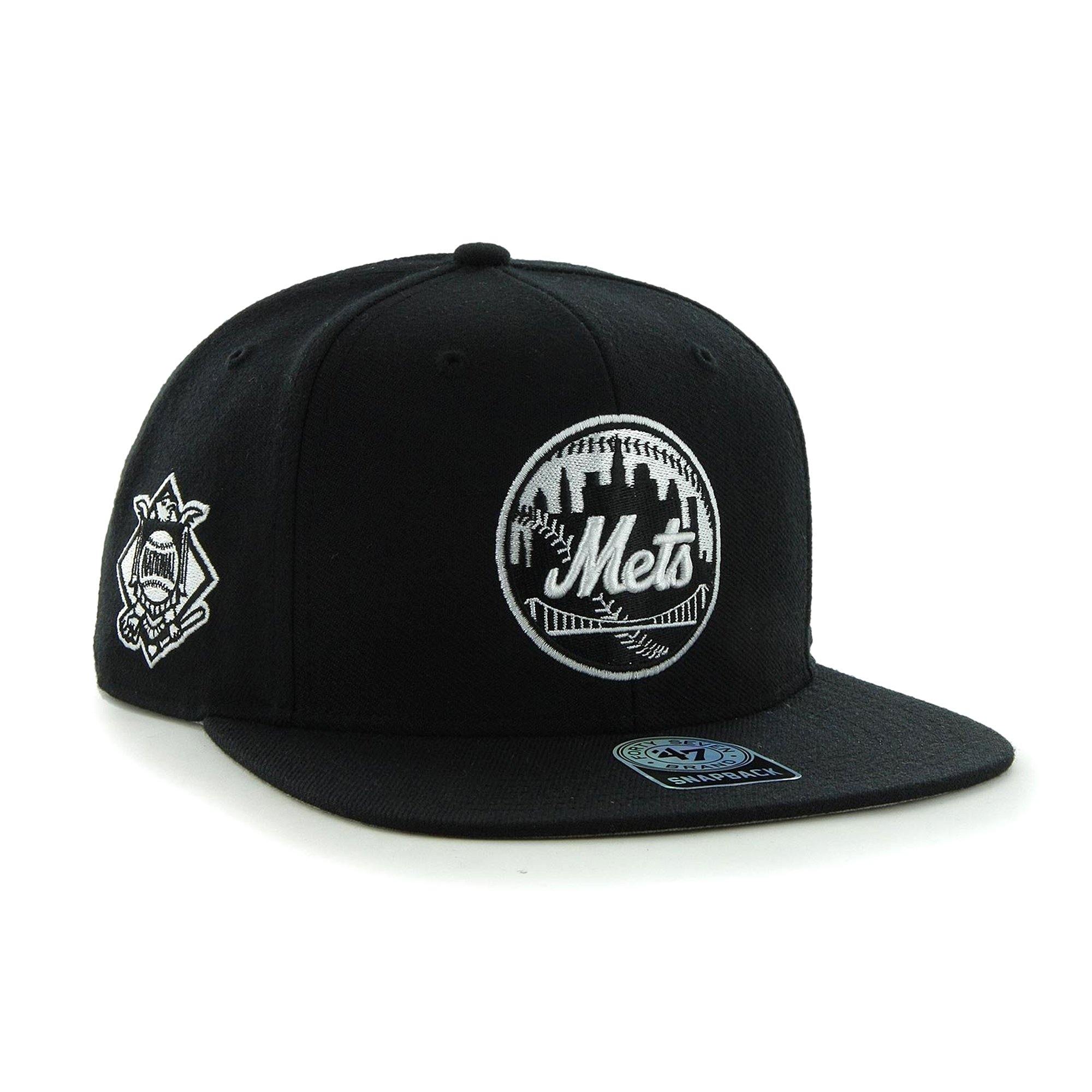 Mens 47 Brand NY Mets Sure Shot Snapback - Black/White - sneakAR