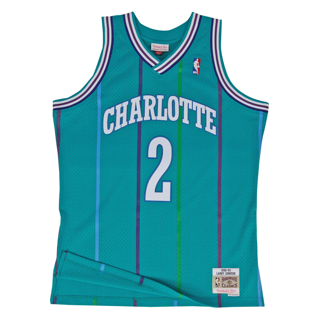 Mens Mitchell & Ness NBA Swingman Road Jersey Charlotte Hornets 92 Larry Johnson