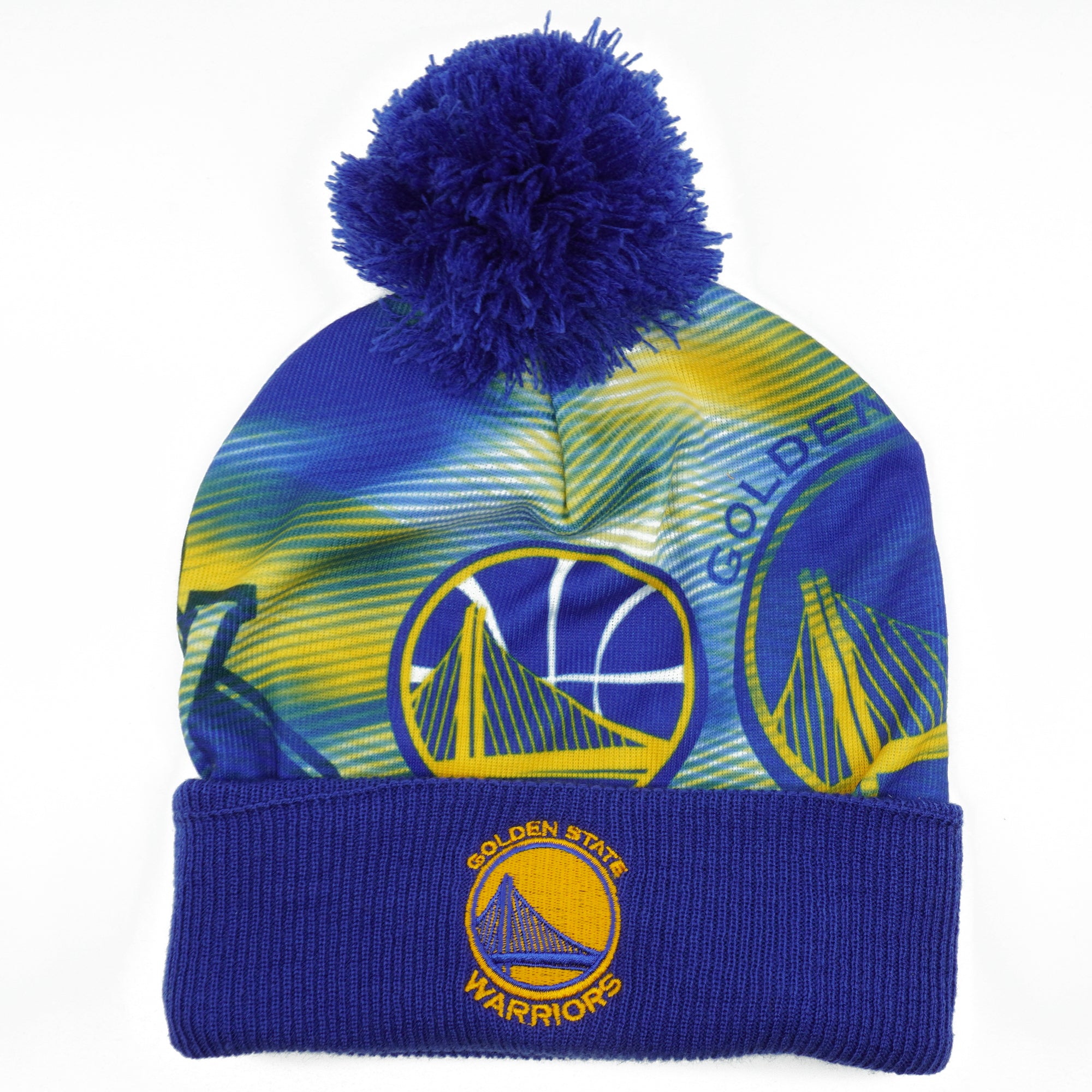 [KU83Z-MTC-A-DWARRI] Mens Mitchell & Ness NBA Golden State Warriors Sublimated Cuffed Pom Beanie