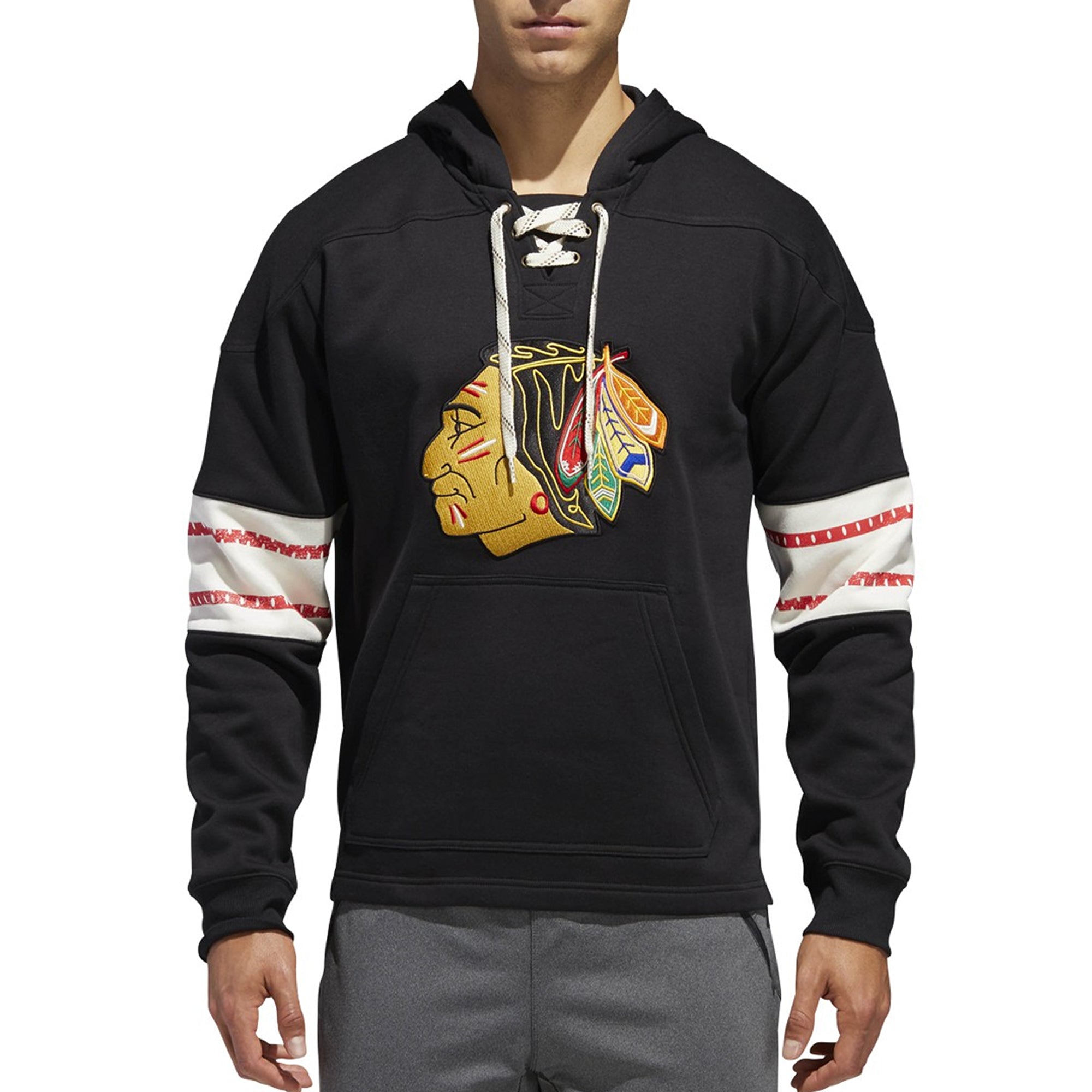 [DN2127] Mens Adidas NHL Chicago Blackhawks Pullover Jersey Hoodie
