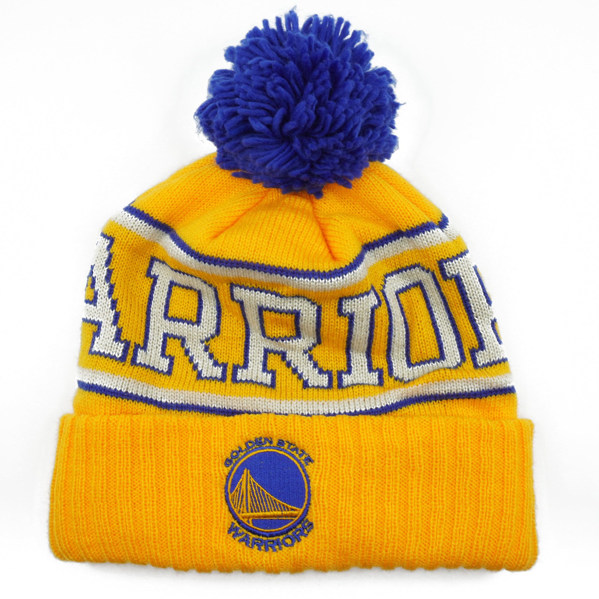 [KU84Z-MTC-A-DWARRI] Mens Mitchell & Ness NBA Golden State Warriors Cuffed Pom Knit Beanie