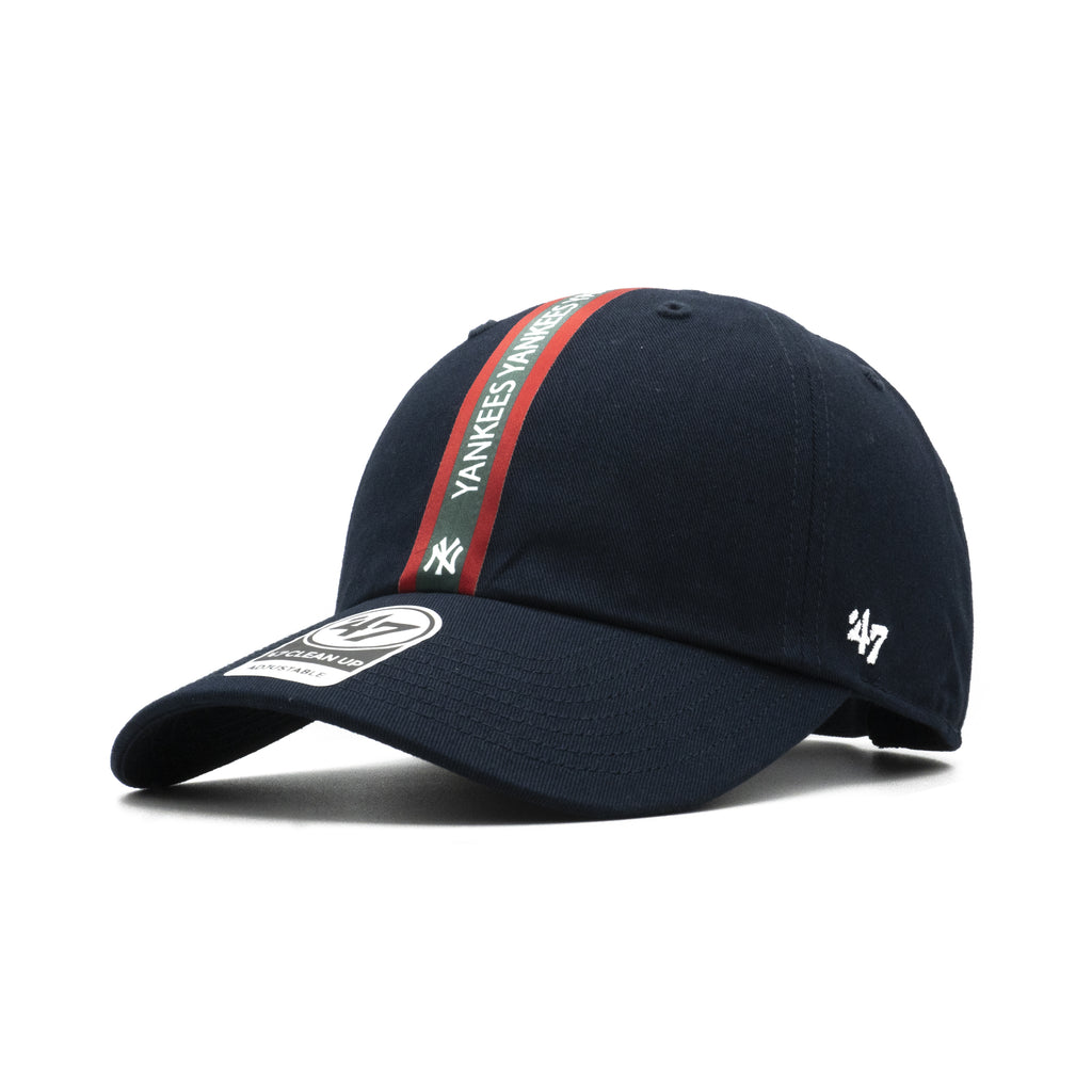 Mens 47 Brand NY Yankees Triple Stripe Clean Up Strapback - Navy/Green/Red