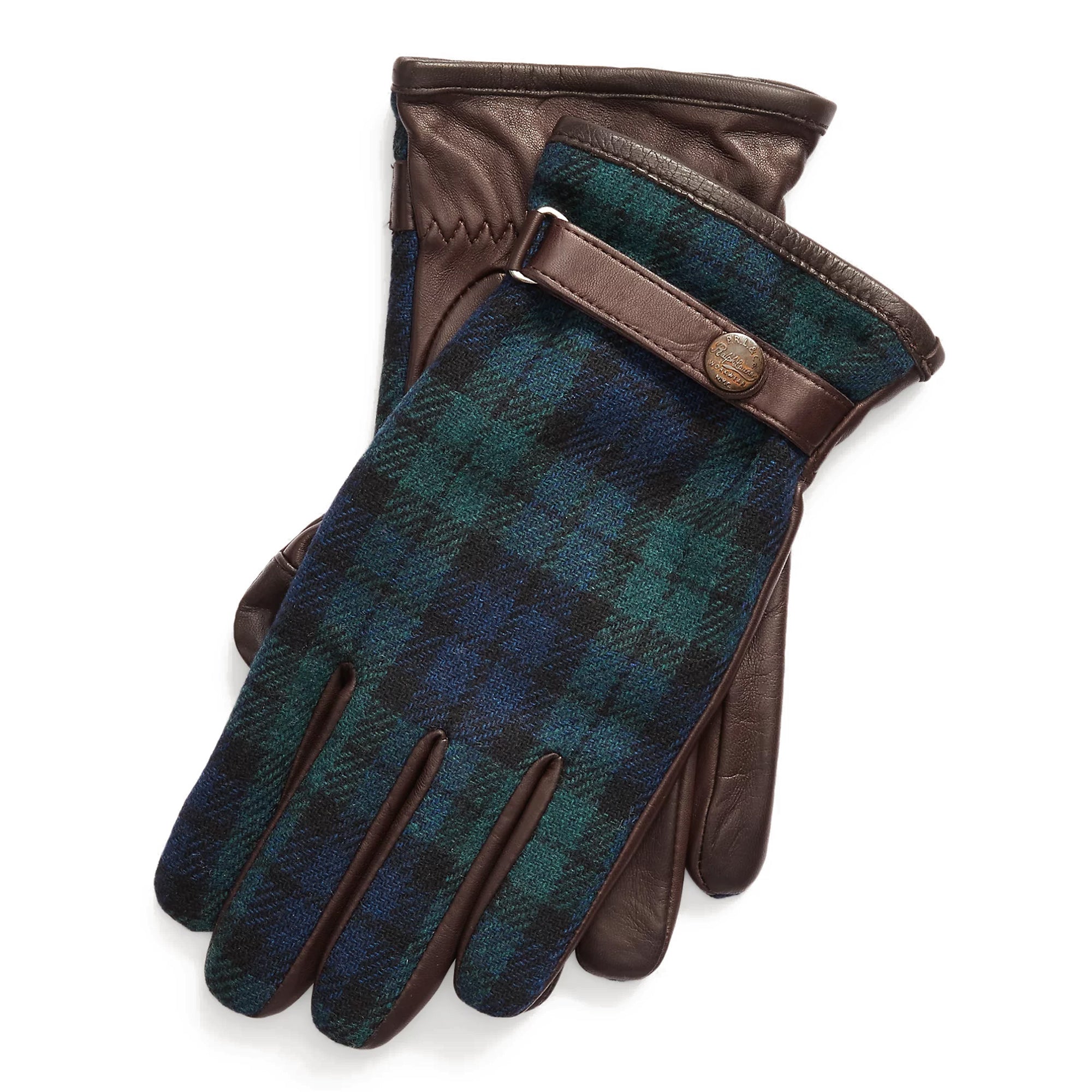 [PG0108-361] Mens Polo Ralph Lauren HERITAGE Tartan & Leather Hybrid Touch Gloves