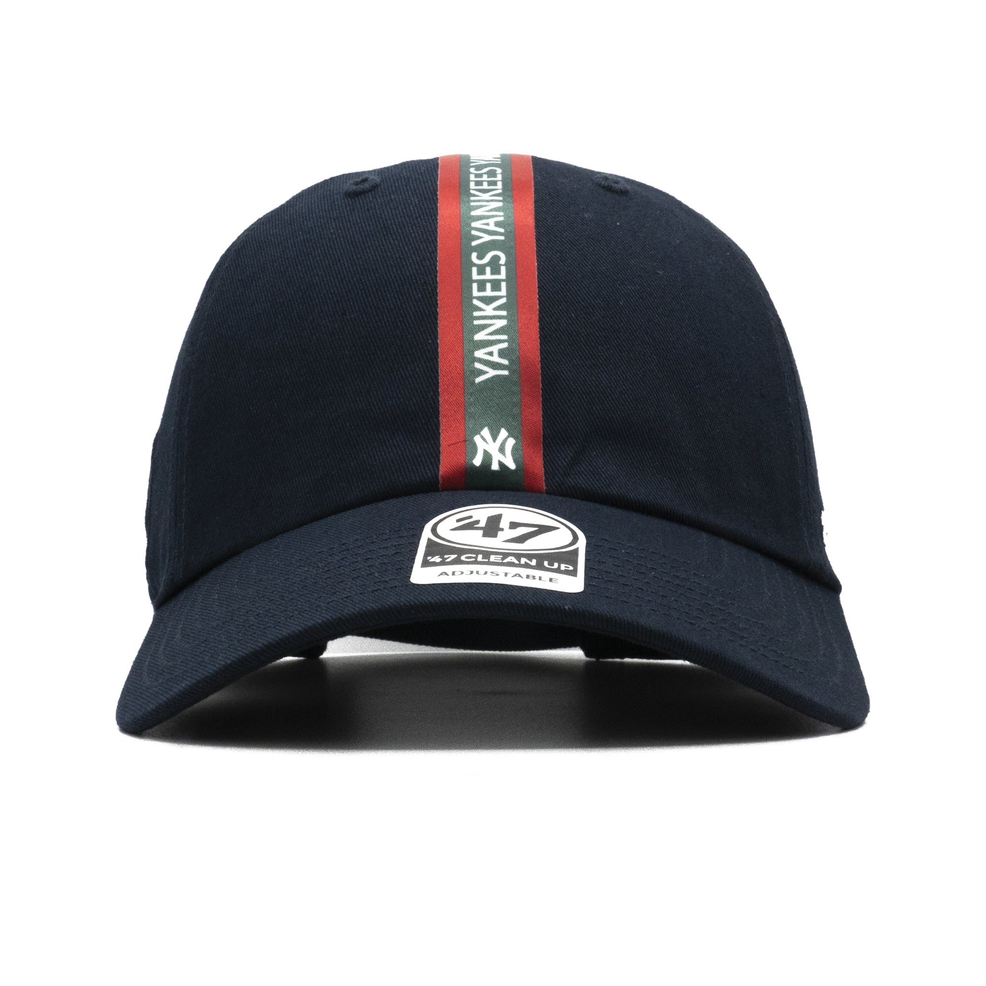 Mens 47 Brand NY Yankees Triple Stripe Clean Up Strapback - Navy/Green/Red