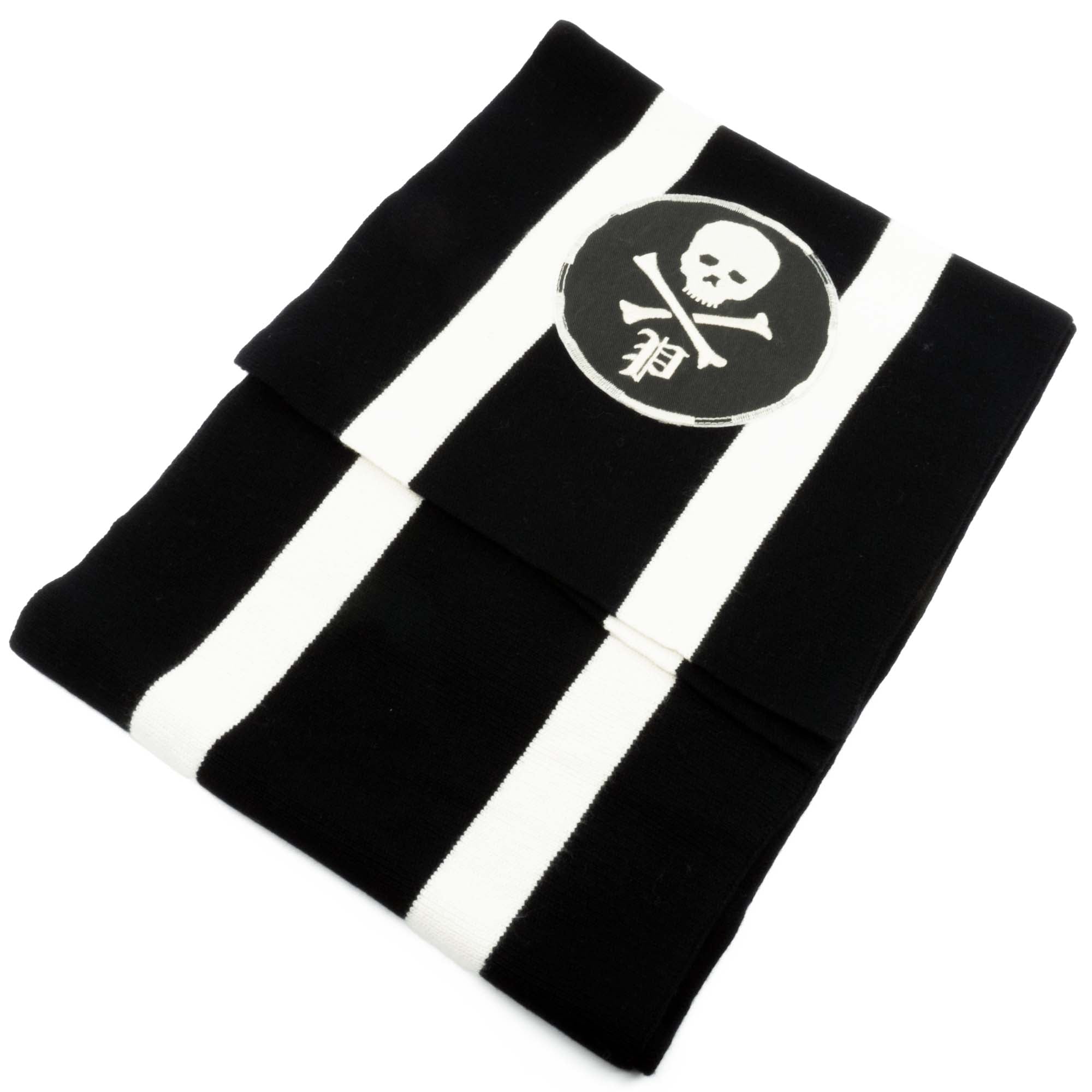 [PC0622-100] Mens Polo Ralph Lauren Stripe Skull Cross Bones Applique Knit Scarf