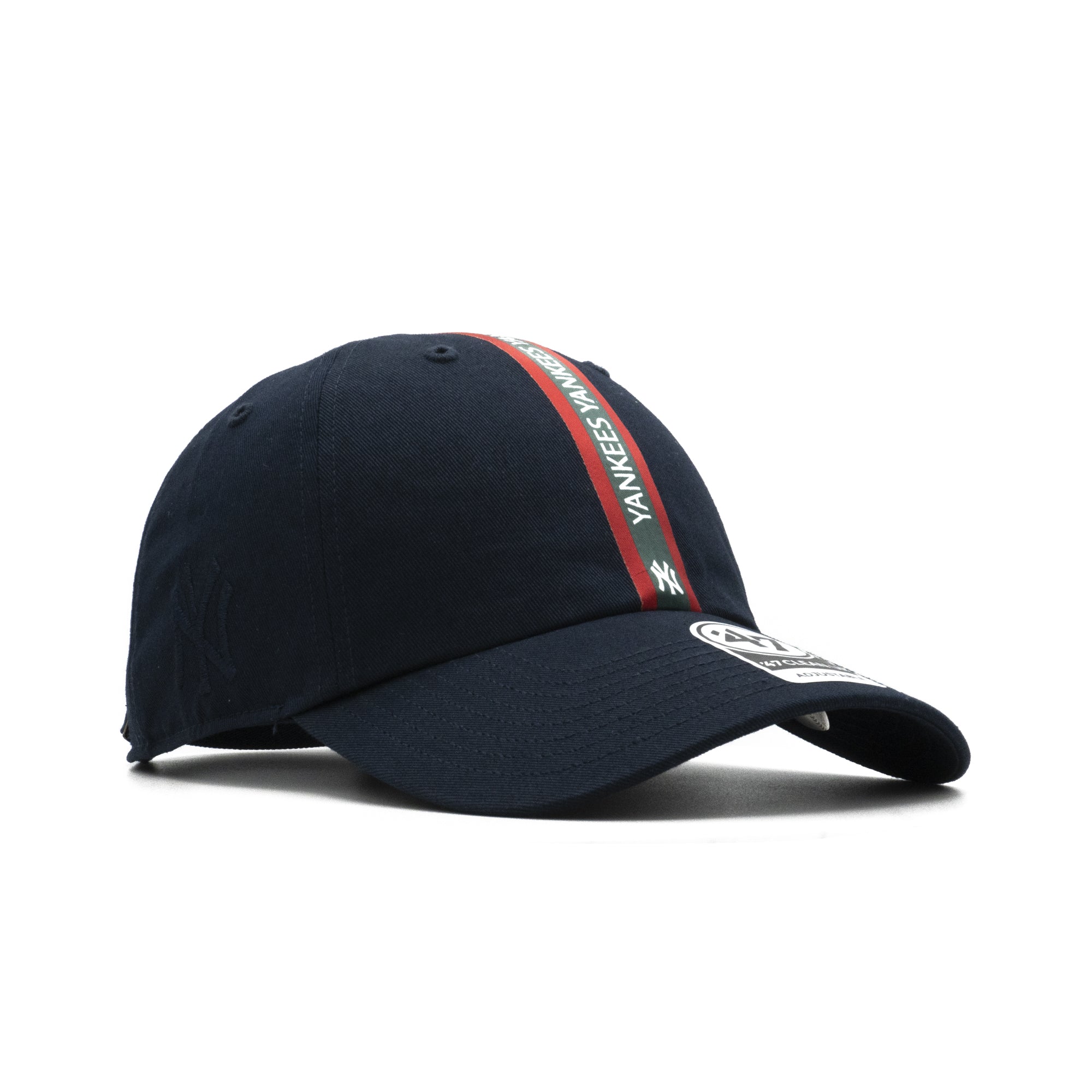 Mens 47 Brand NY Yankees Triple Stripe Clean Up Strapback - Navy/Green/Red