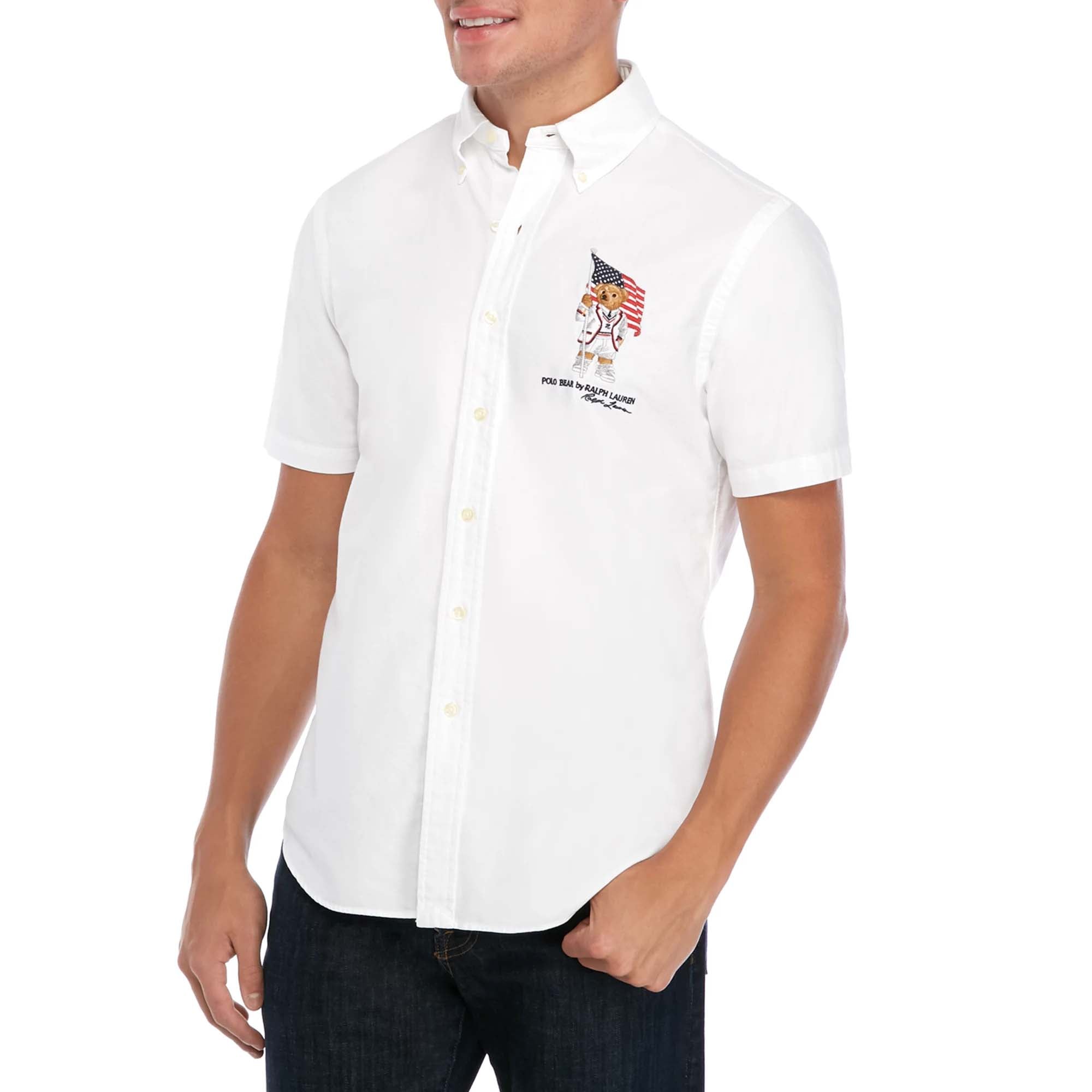 [710761672001] Polo Ralph Lauren Mens Classic Bear USA Flag Oxford Shirt