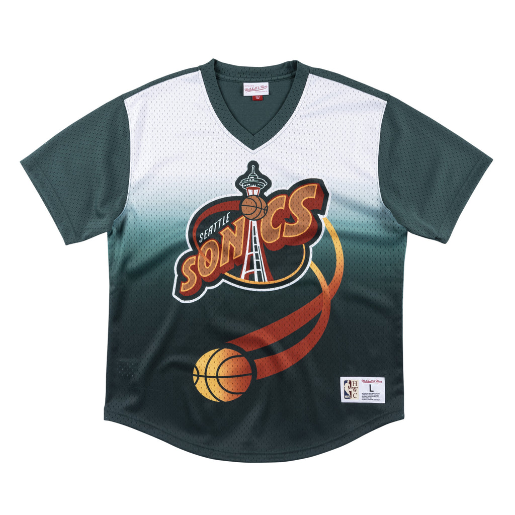 [MSPOMG18044-SSUPTDG] Mens Mitchell & Ness NBA Game Winning Shot Mesh V-Neck Seattle Supersonics