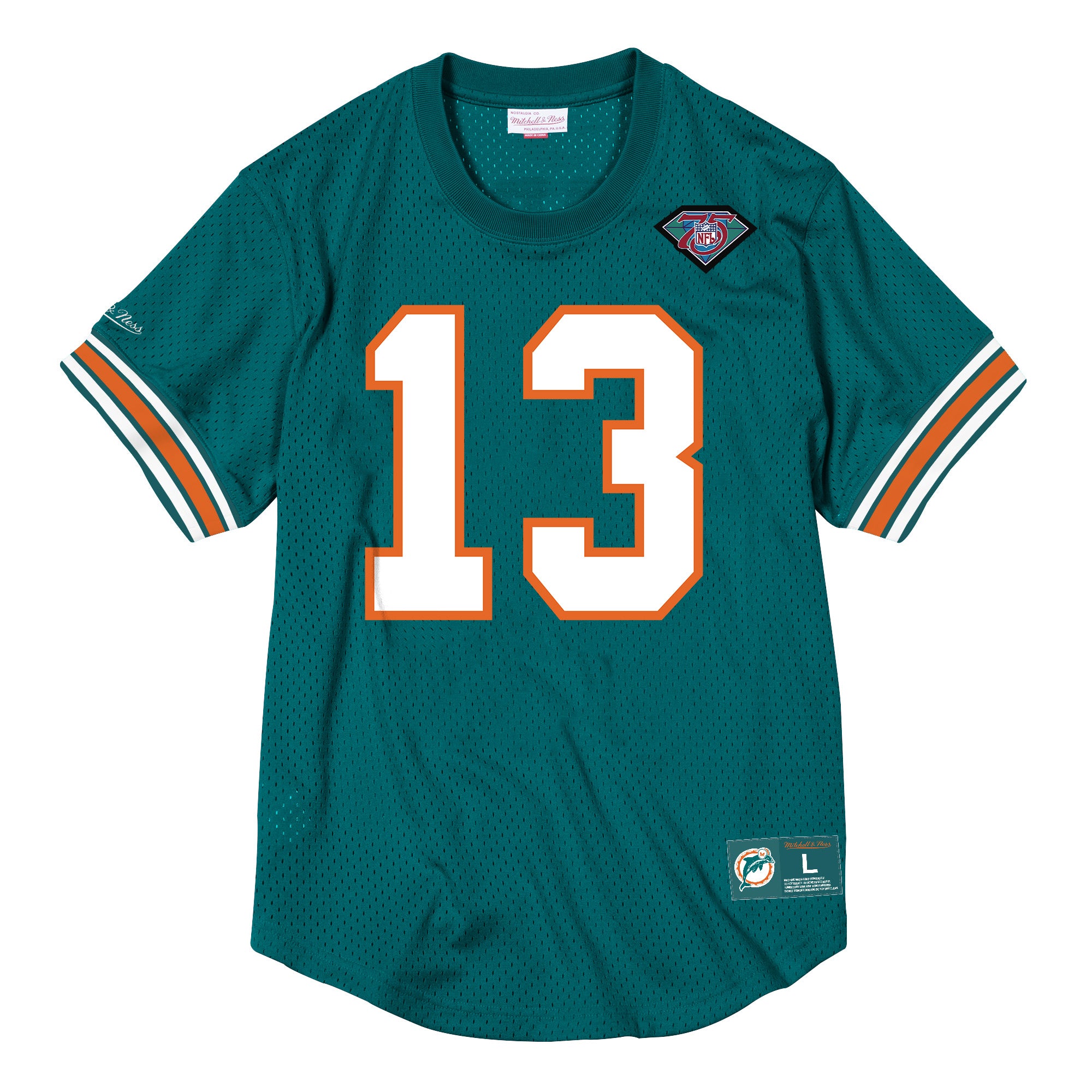 Mens Mitchell & Ness NFL Name & Number Mesh Crew Neck Miami Dolphins