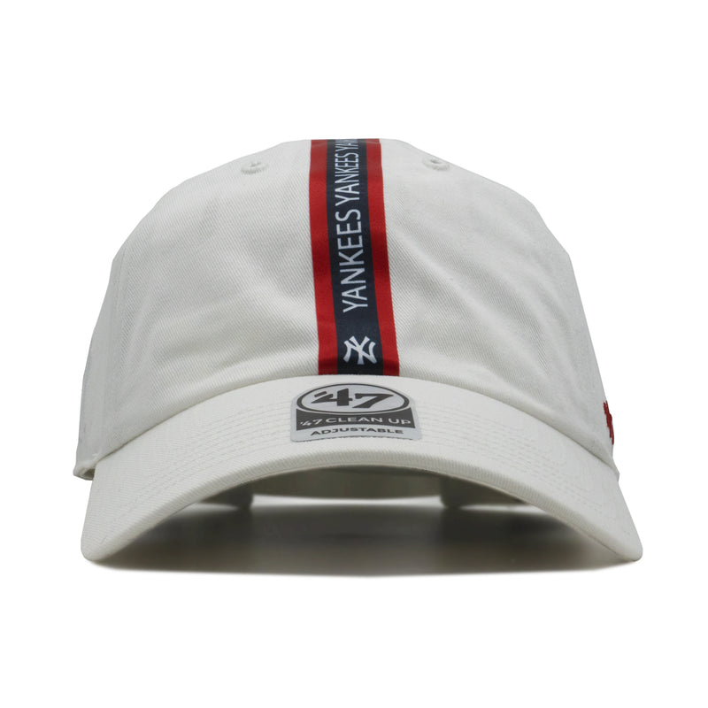 Mens 47 Brand NY Yankees Triple Stripe Clean Up Strapback - White/Navy/Red