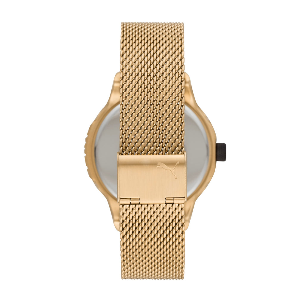 [928605-01] Mens Puma Reset P5006 Gold Stainless-Steel Quartz Watch