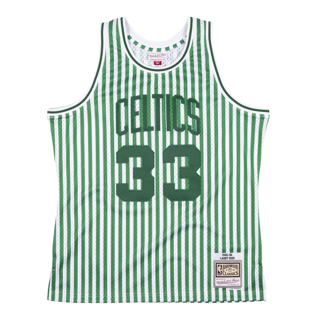 Mens Mitchell & Ness NBA Striped Swingman Jersey Boston Celtics 1985 Larry Bird