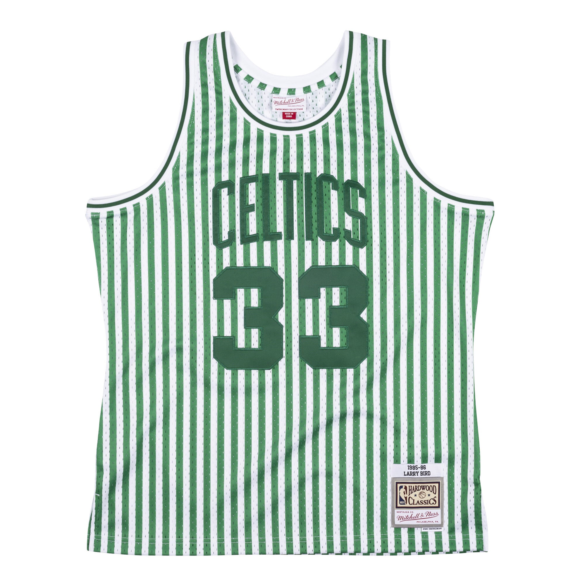 Mens Mitchell & Ness NBA Striped Swingman Jersey Boston Celtics 1985 Larry Bird