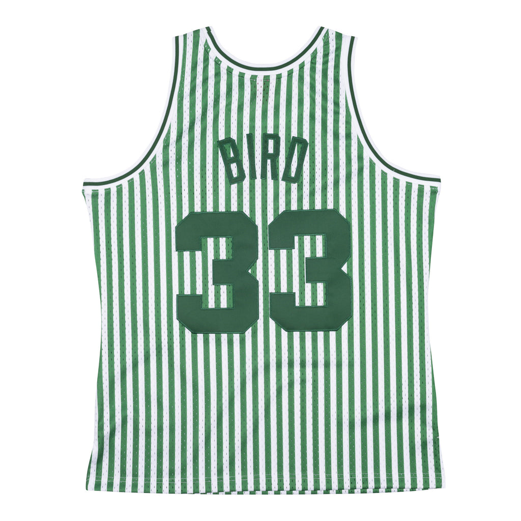 Mens Mitchell & Ness NBA Striped Swingman Jersey Boston Celtics 1985 Larry Bird
