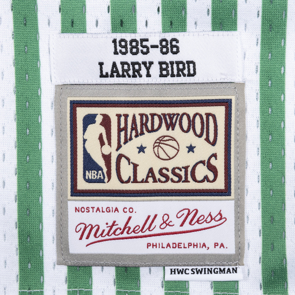 Mens Mitchell & Ness NBA Striped Swingman Jersey Boston Celtics 1985 Larry Bird