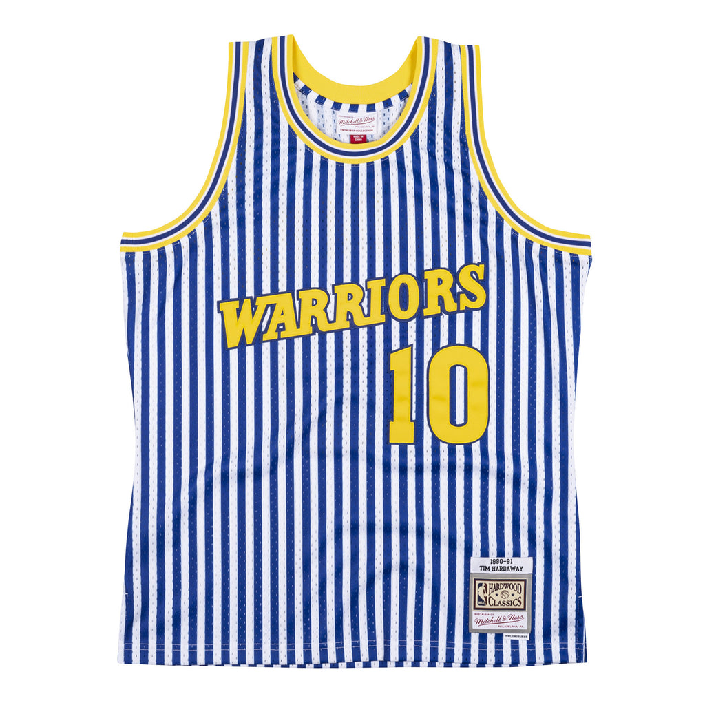 Mens Mitchell & Ness NBA Striped Swingman Jersey GS Warriors 1990 Tim Hardaway