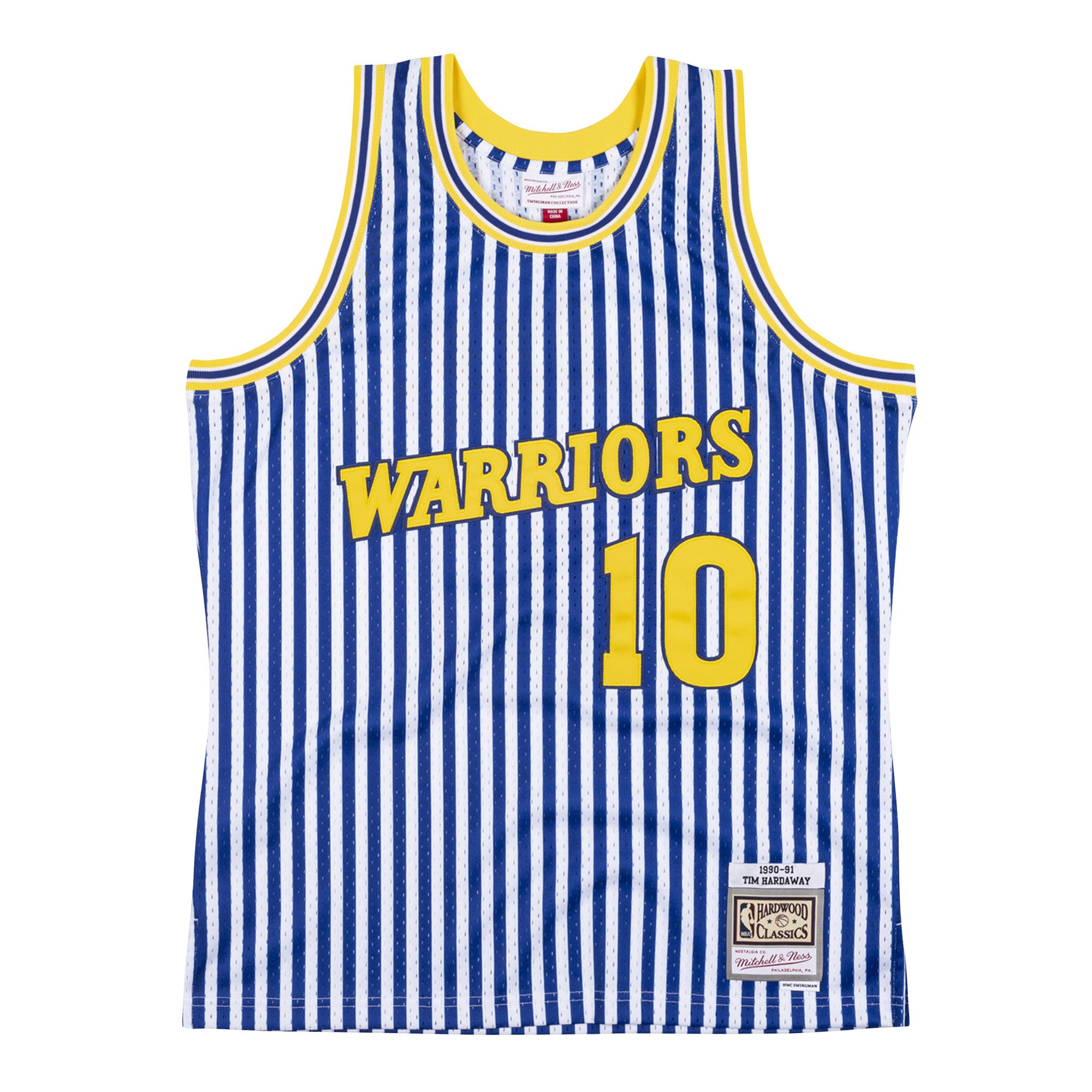 Mens Mitchell & Ness NBA Striped Swingman Jersey GS Warriors 1990 Tim Hardaway