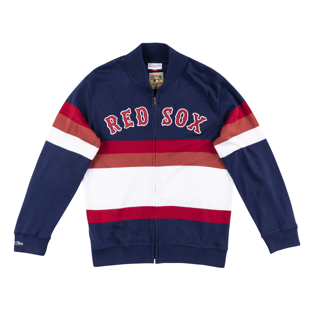 Mens Mitchell & Ness MLB Front Stripe Full Zip Sweater Boston Red Sox