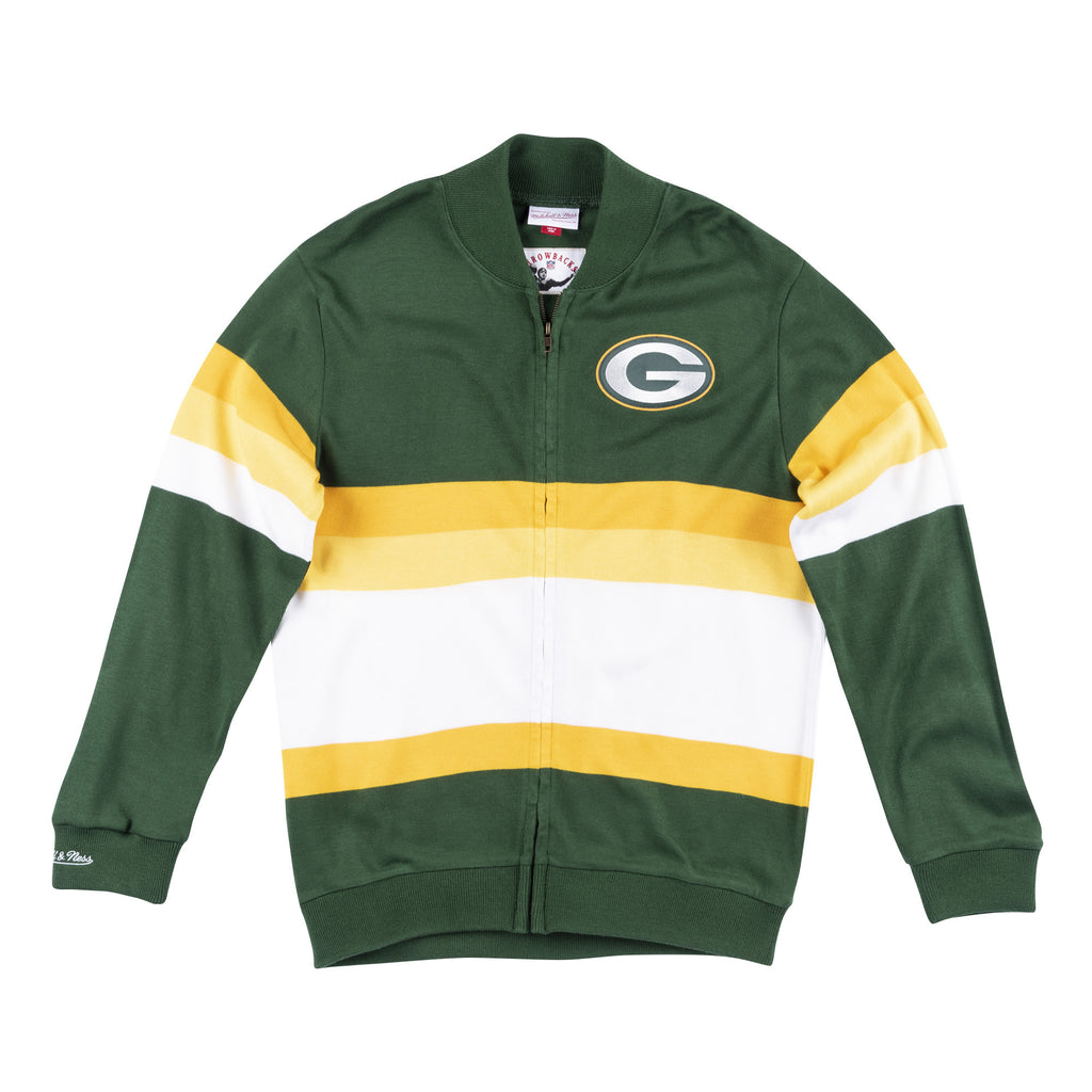 Mens Mitchell & Ness NFL Front Stripe Full Zip Sweater Green Bay Packers