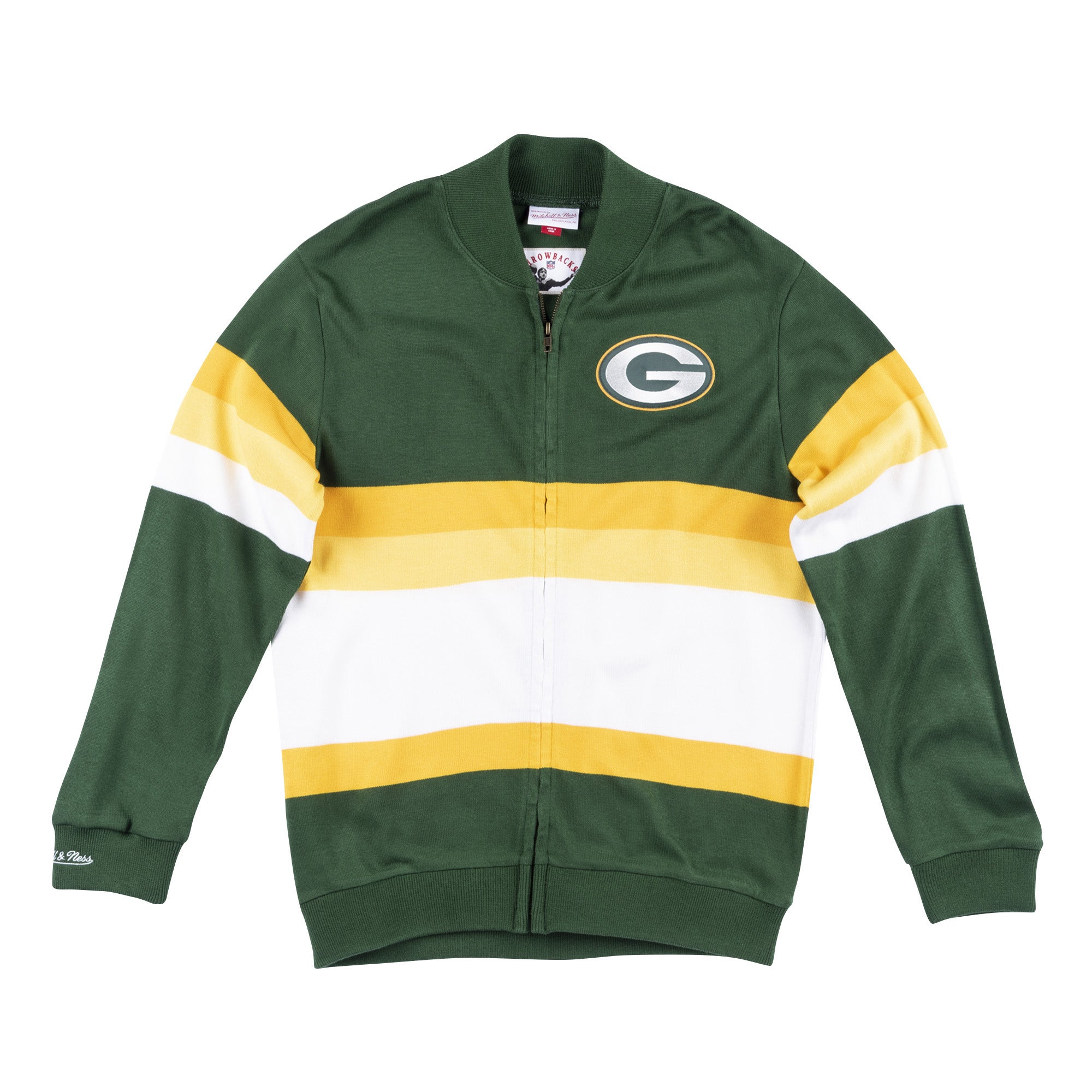 Mens Mitchell & Ness NFL Front Stripe Full Zip Sweater Green Bay Packers
