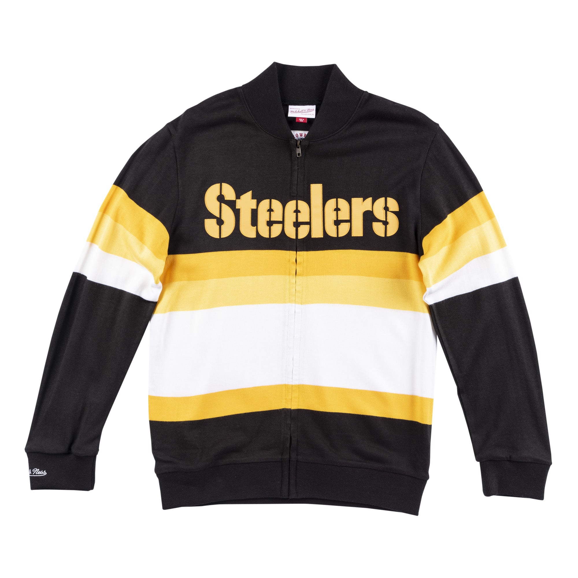 Mens Mitchell & Ness NFL Front Stripe Full Zip Sweater Pittsburgh Steelers