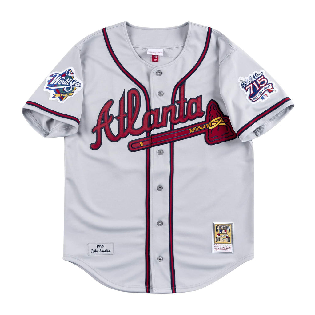 [AJY1GS18047-ABRGREY99JSM] Mens Mitchell & Ness MLB Road Jersey Atlanta Braves 99 John Smoltz - sneakAR