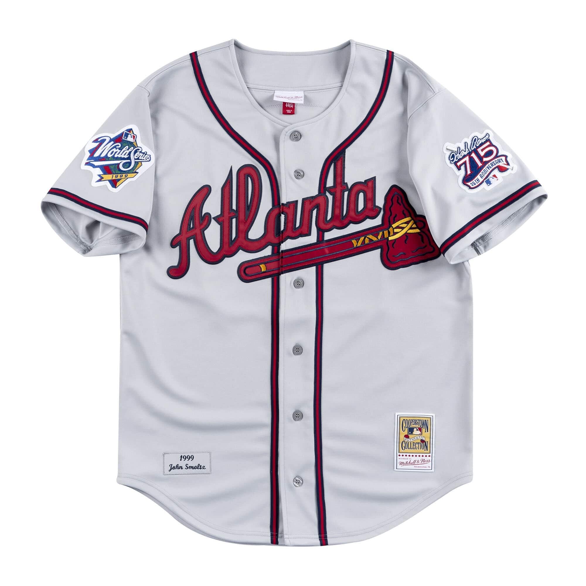 [AJY1GS18047-ABRGREY99JSM] Mens Mitchell & Ness MLB Road Jersey Atlanta Braves 99 John Smoltz - sneakAR