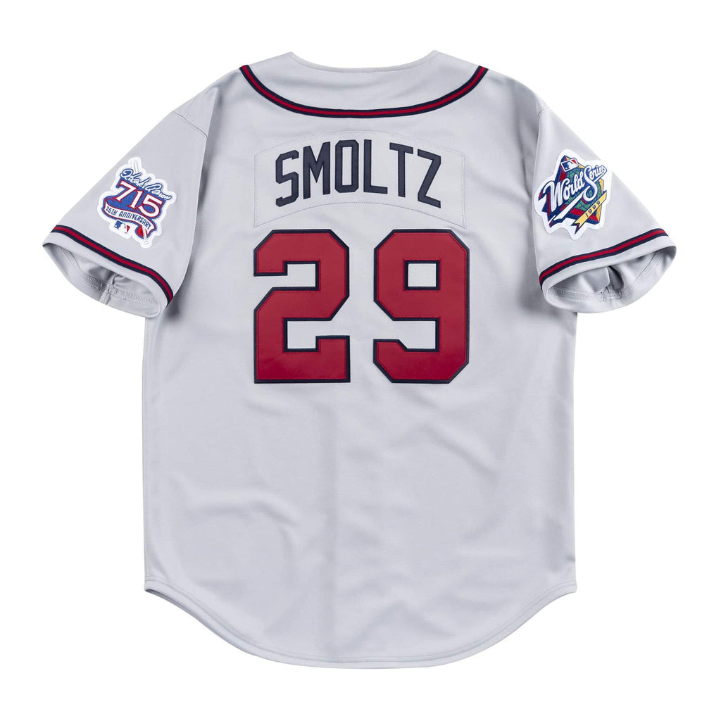 [AJY1GS18047-ABRGREY99JSM] Mens Mitchell & Ness MLB Road Jersey Atlanta Braves 99 John Smoltz - sneakAR