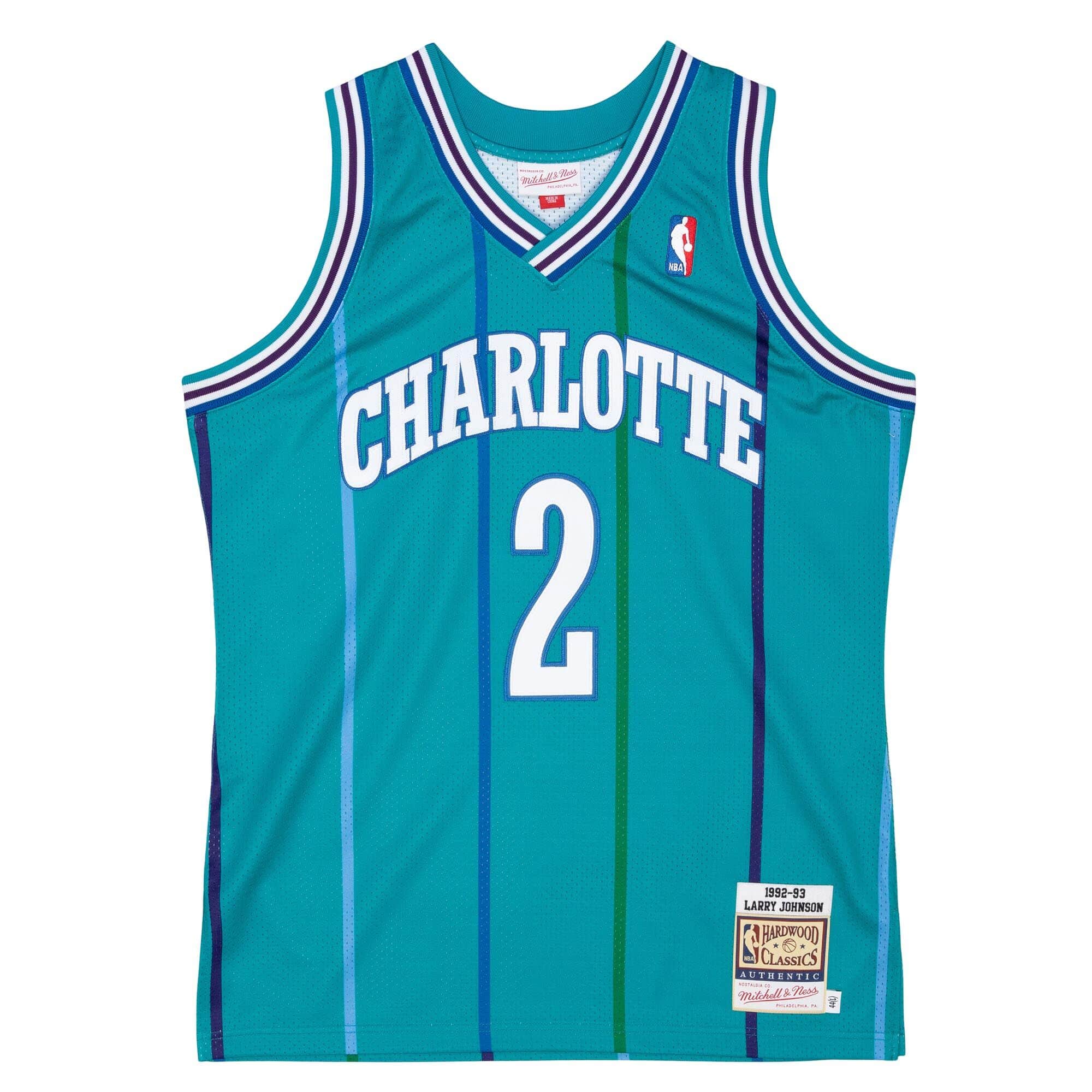MITCHELL & NESS NBA AUTHENTIC ROAD JERSEY CHARLOTTE HORNETS 92 LARRY JOHNSON