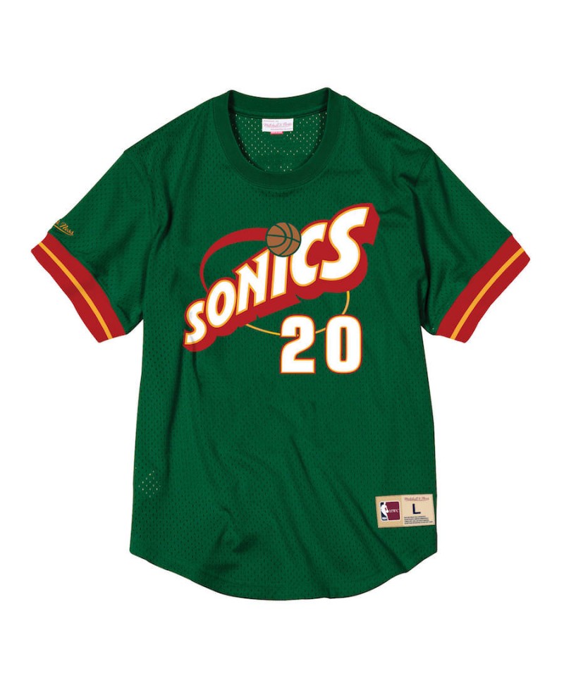 Mens Mitchell & Ness NBA Name & Number Mesh Crewneck Gary Payton Supersonics