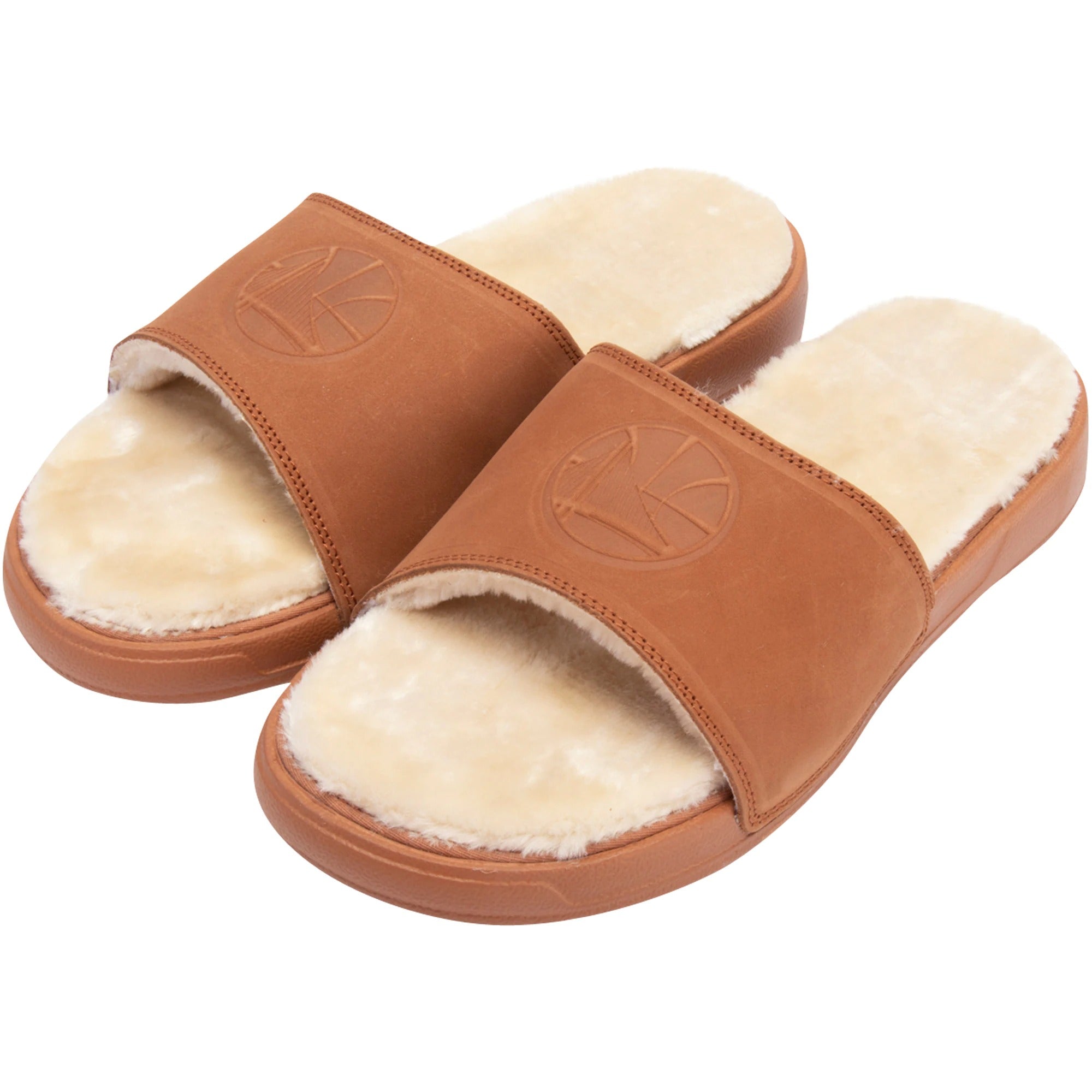 [WarriorsNubuck] Mens Islide NBA Golden State Warriors Nubuck Faux Fur Slides