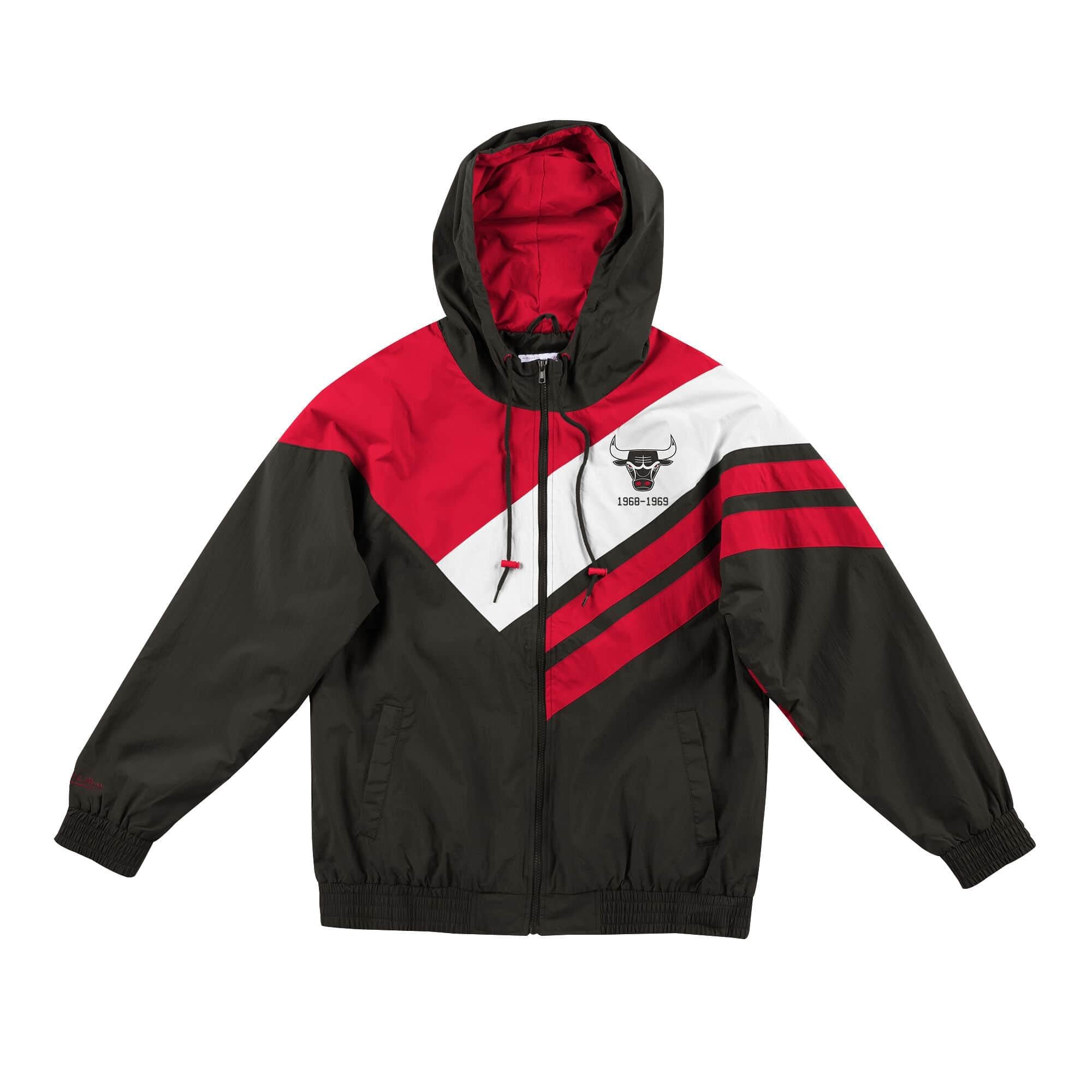 [FLZPMG18043-CBUBLCK] Mens Mitchell & Ness NBA Asymmetrical Blocked Jacket Chicago Bulls - sneakAR