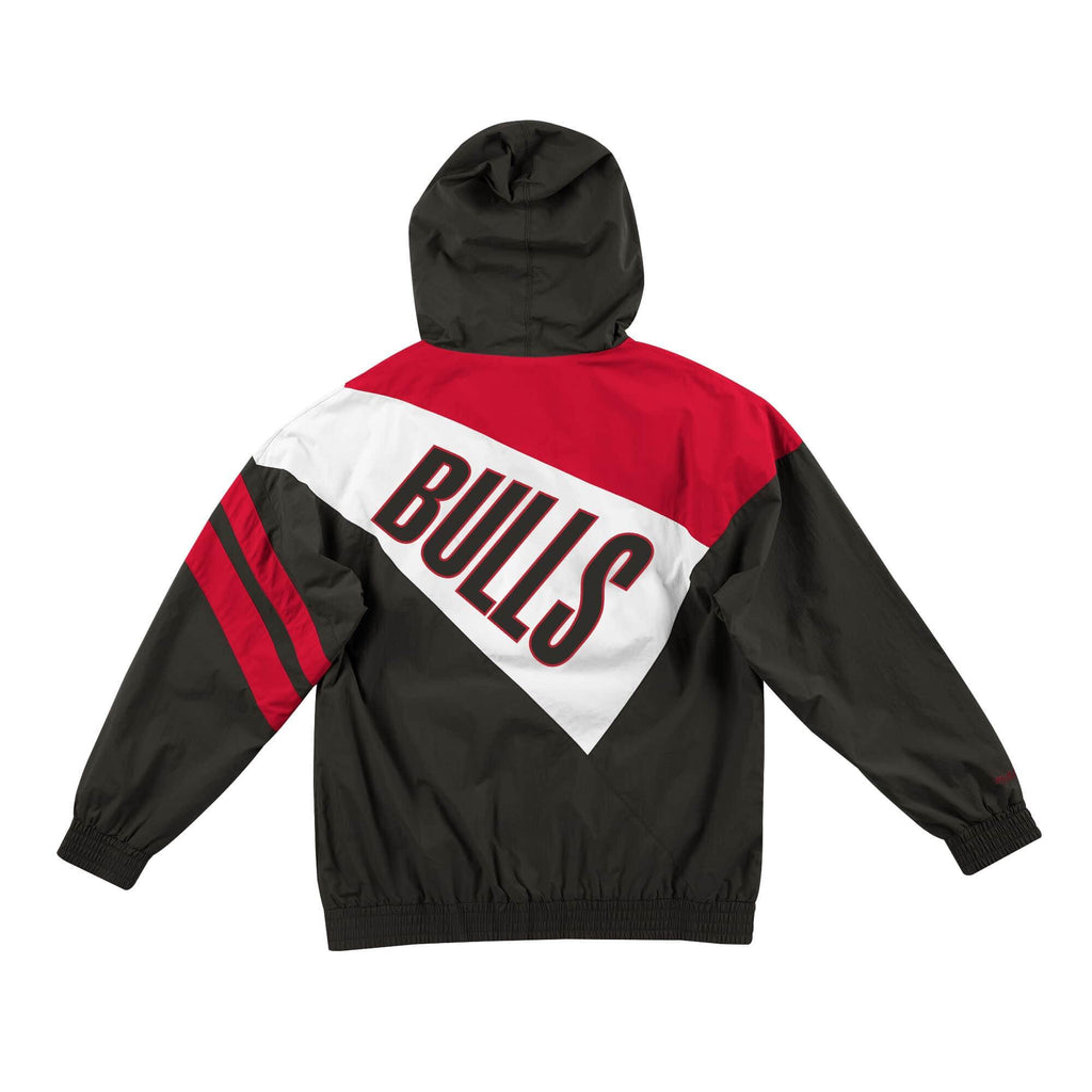 [FLZPMG18043-CBUBLCK] Mens Mitchell & Ness NBA Asymmetrical Blocked Jacket Chicago Bulls - sneakAR