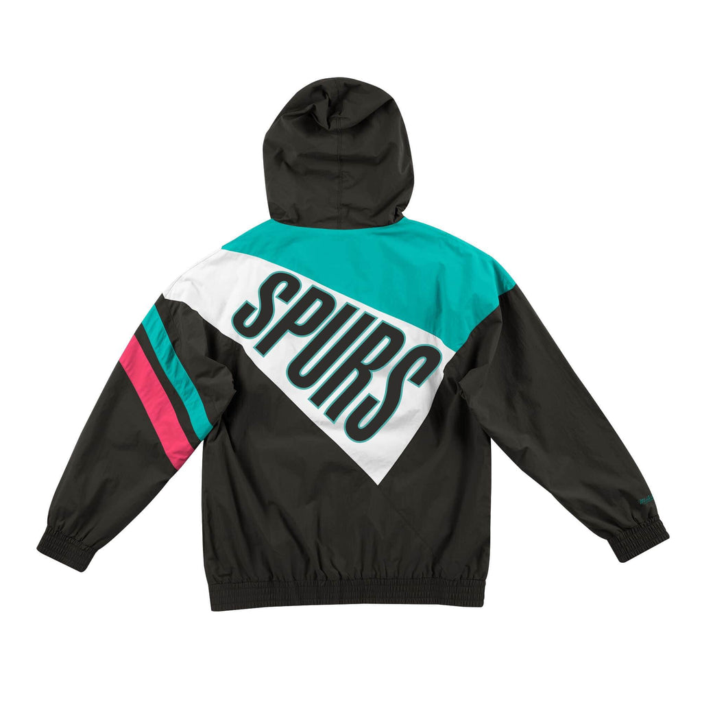 [FLZPMG18043-SASBLCK] Mens Mitchell & Ness NBA Asymmetrical Blocked Jacket San Antonio Spurs - sneakAR