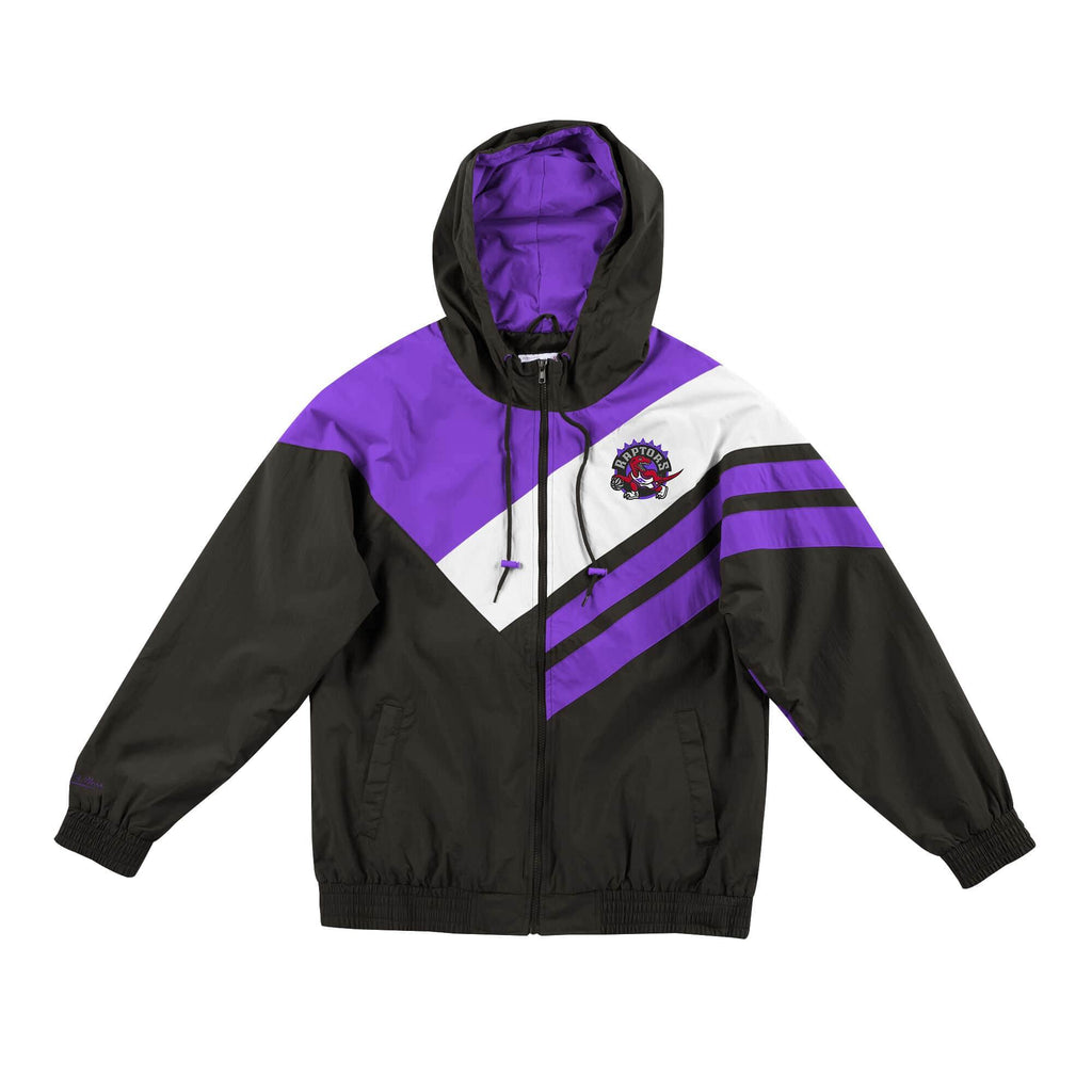 [FLZPMG18043-TRABLCK] Mens Mitchell & Ness NBA Asymmetrical Blocked Jacket Toronto Raptors - sneakAR