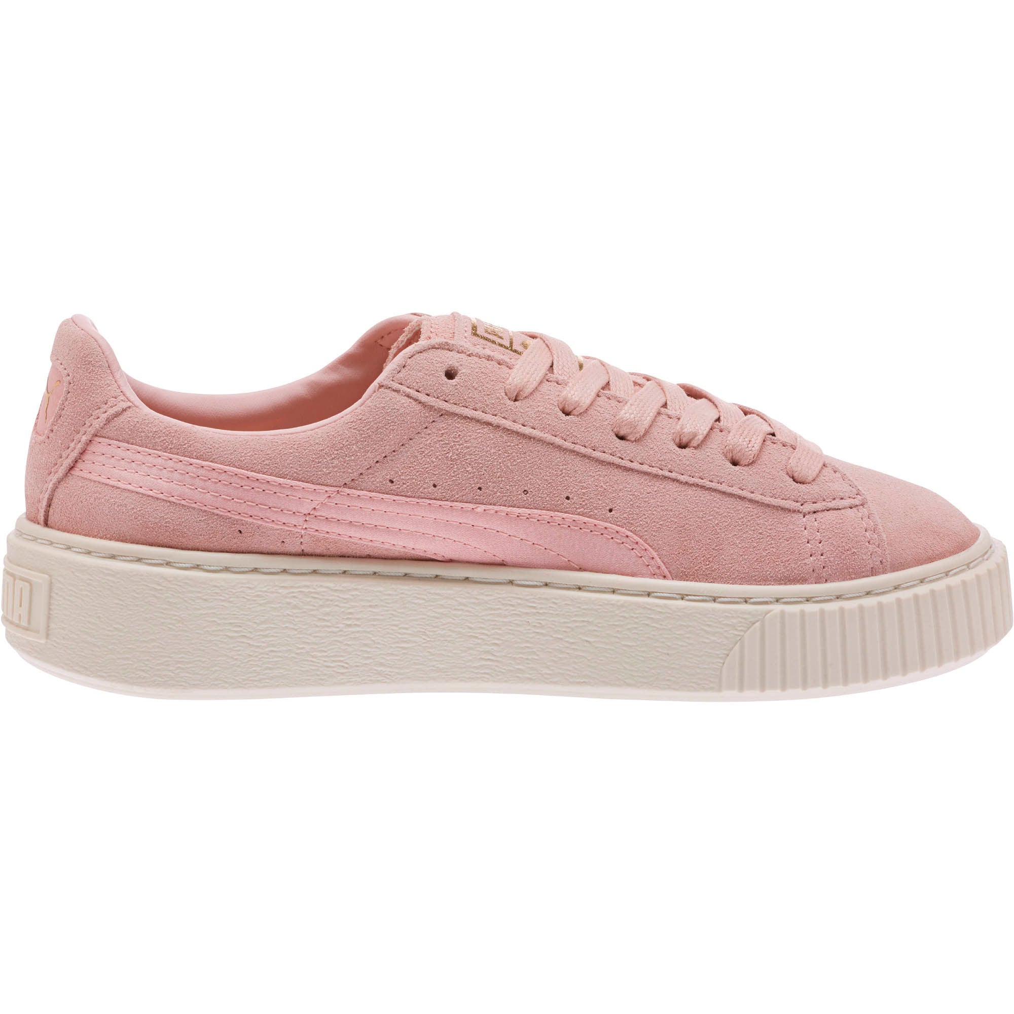 [365828-03] Womens Suede Platform Mono Satin