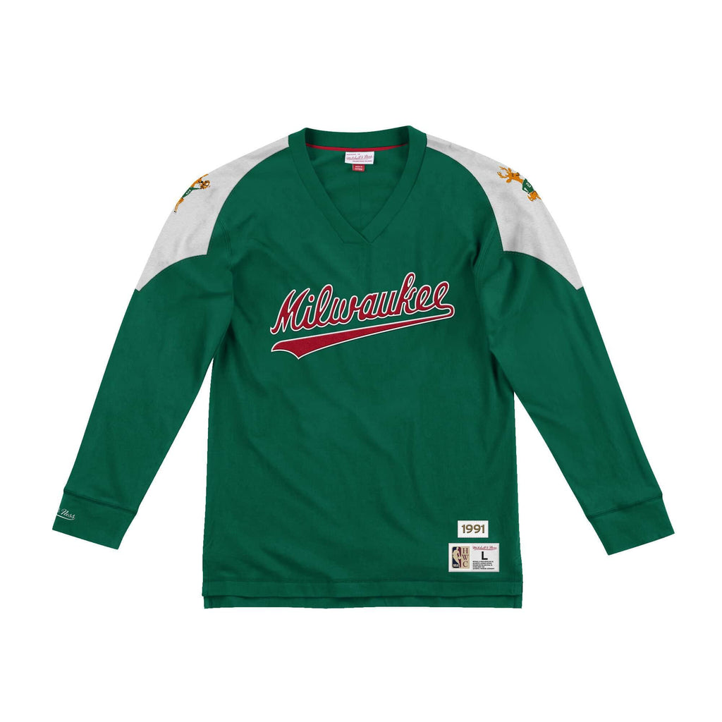 [LNSLDF18022-MBUKYGN] Mens Mitchell & Ness NBA Team Inspired Long Sleeve Bucks - sneakAR