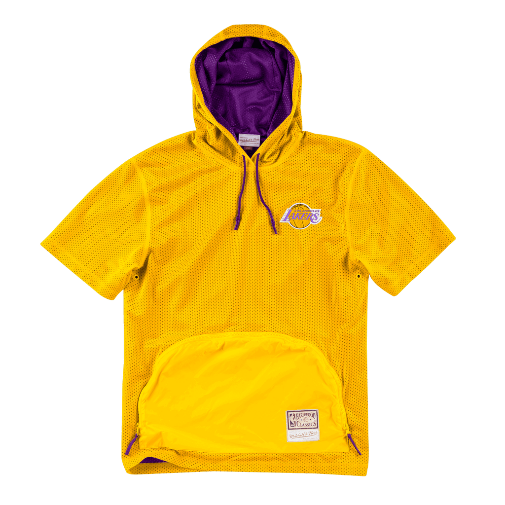 Mens Mitchell & Ness NBA Short Sleeve Hooded Air Mesh Tee Los Angeles Lakers