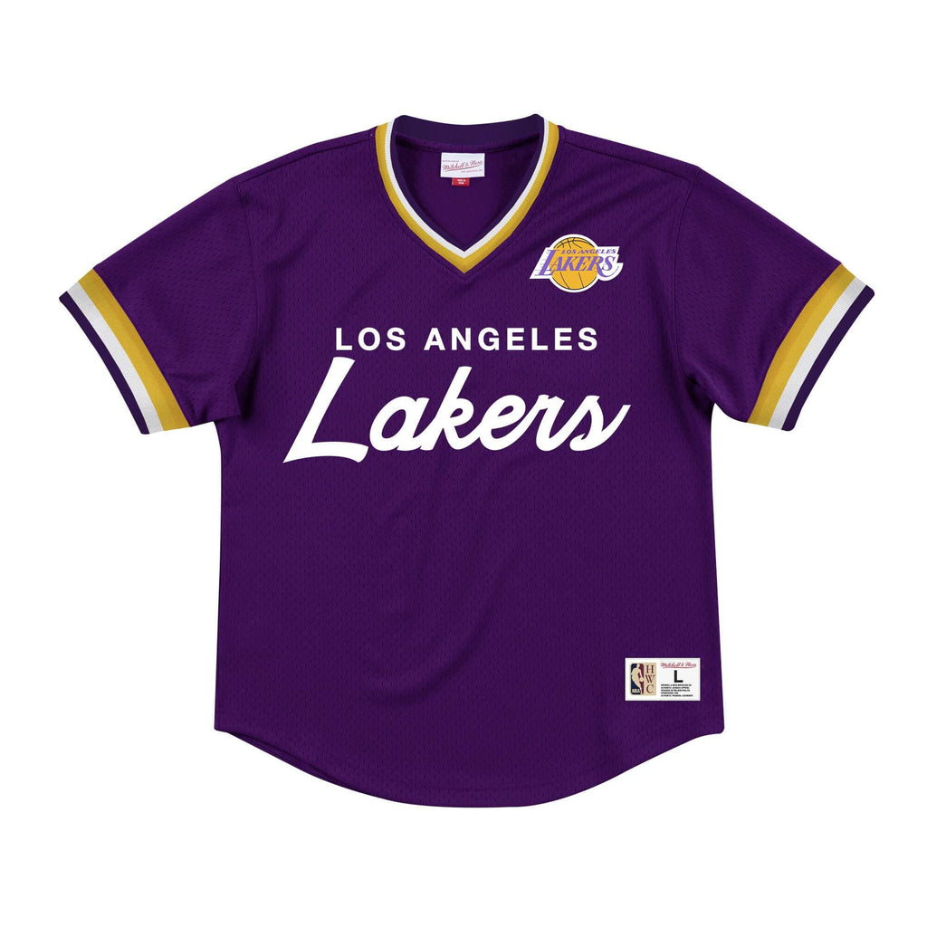 [MSPOMG18058-LALPURP] Mens Mitchell & Ness NBA Special Script Mesh V-Neck Los Angeles Lakers - sneakAR